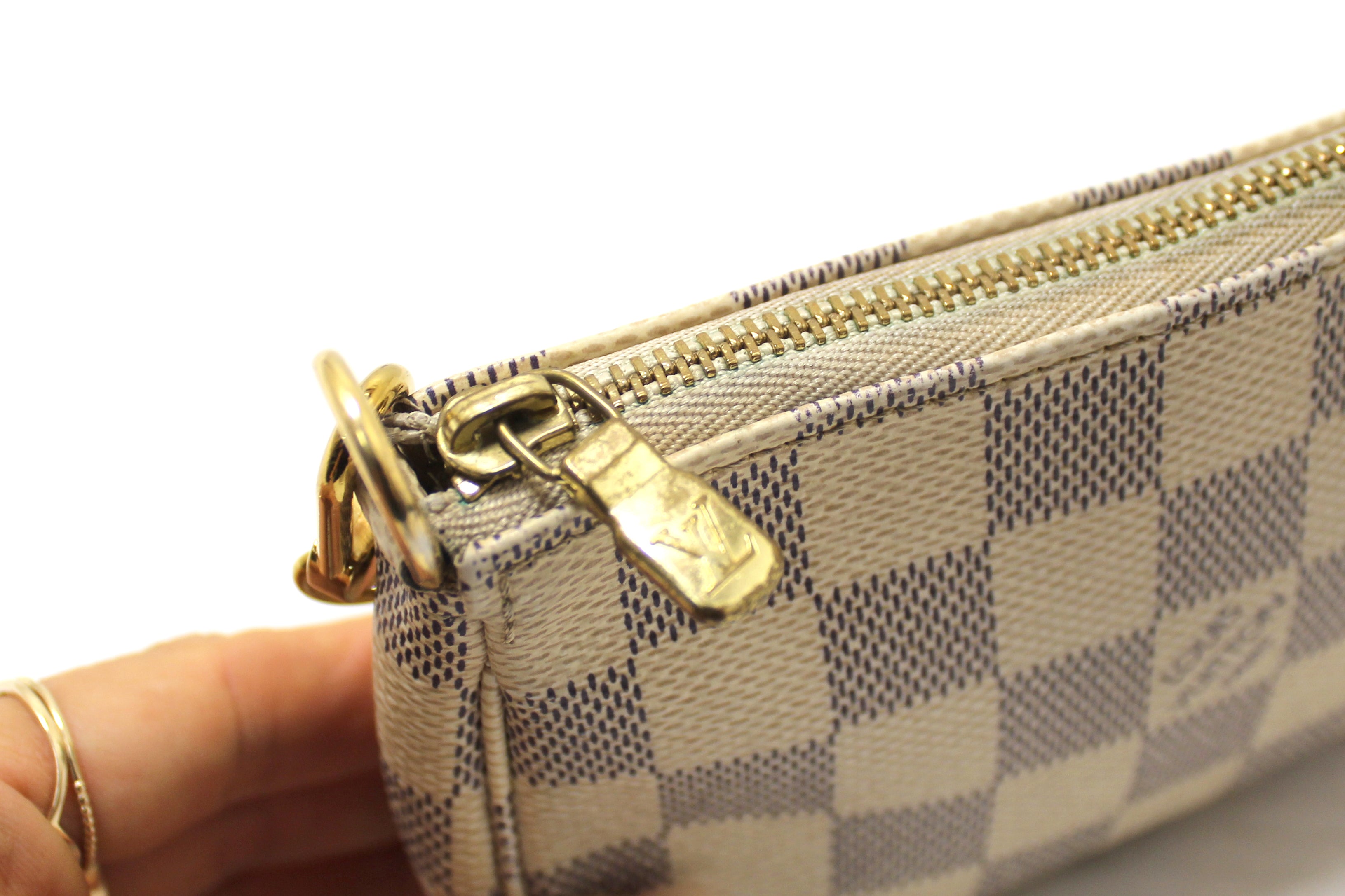 Authentic Louis Vuitton Damier Azur Canvas Mini Pochette Clutch Bag