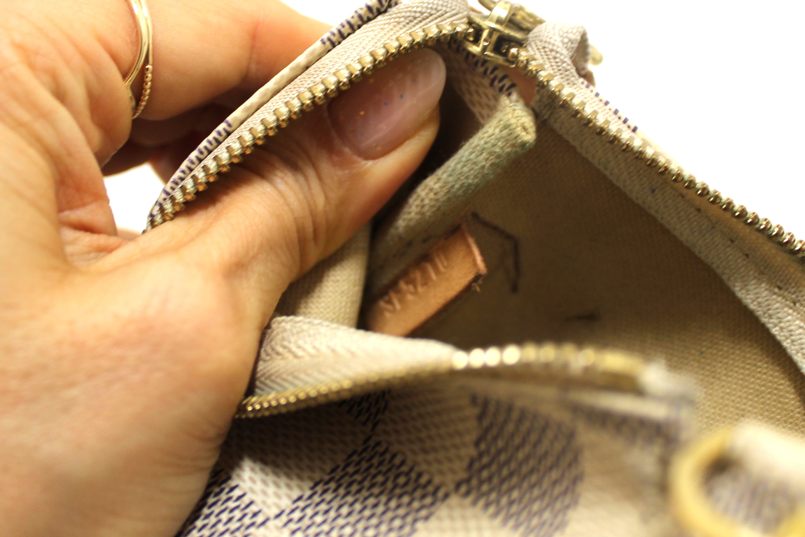 Authentic Louis Vuitton Damier Azur Canvas Mini Pochette Clutch Bag