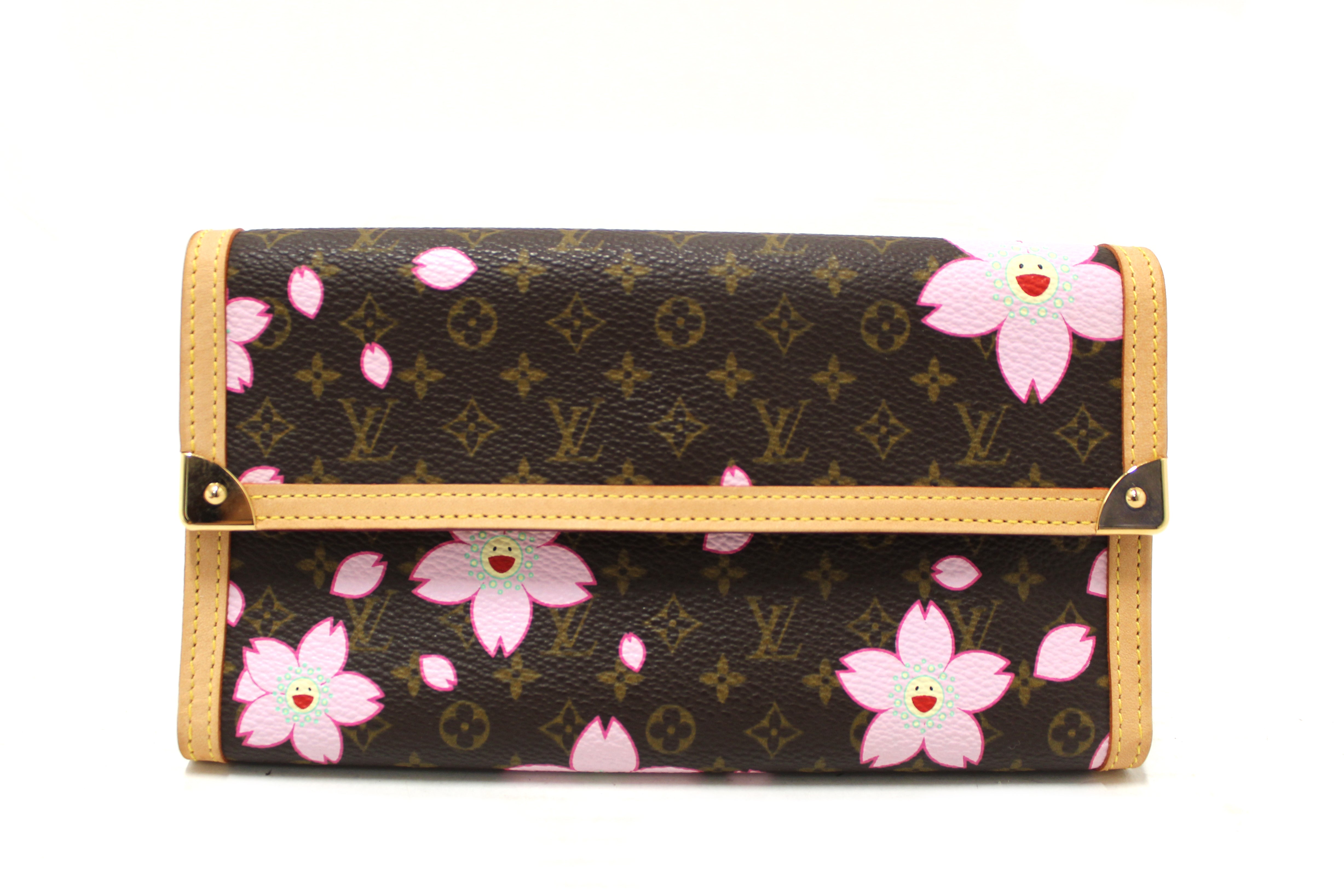 Authentic New Louis Vuitton Brown Cherry Blossom Tri-fold PTI Long Wallet