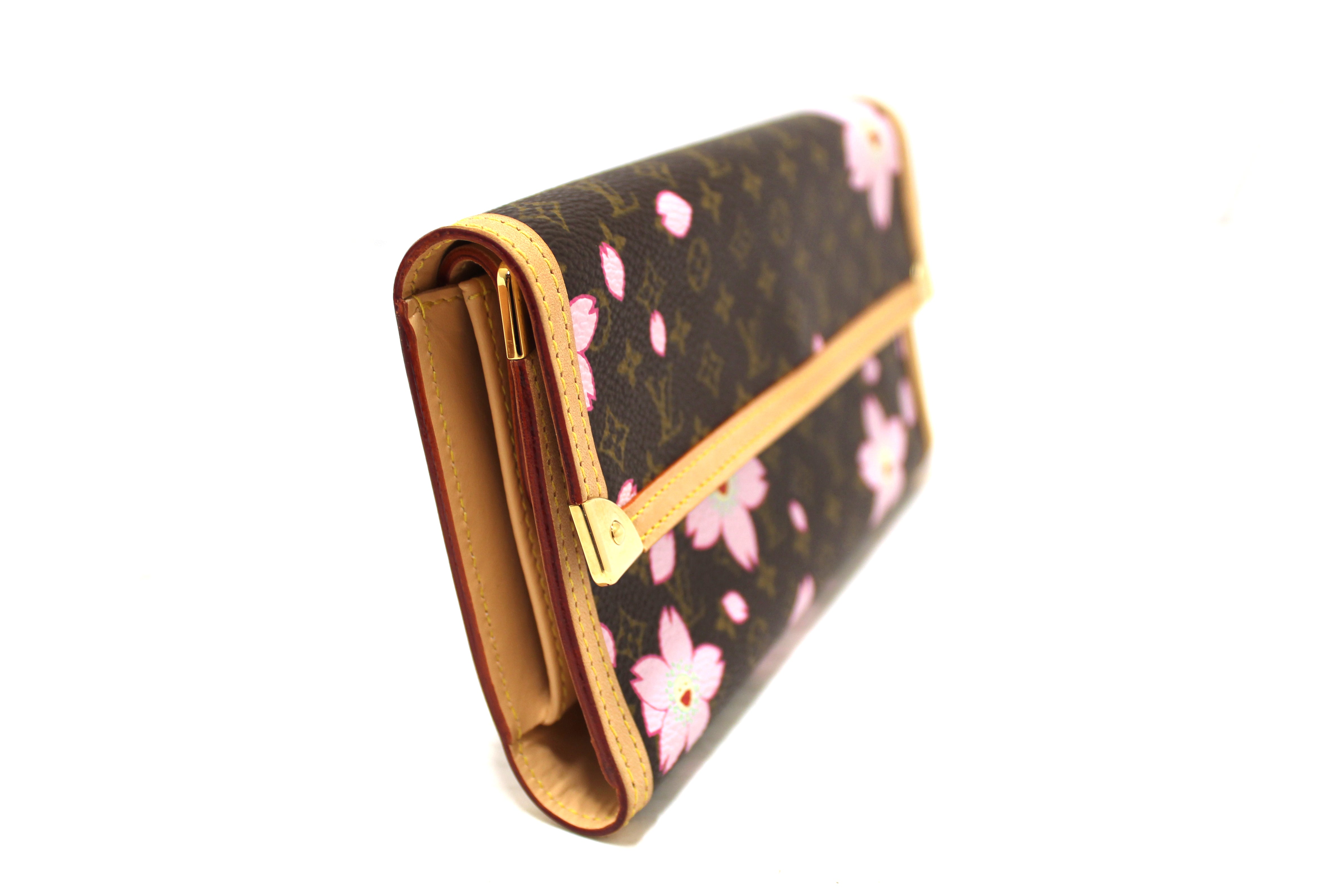 Authentic New Louis Vuitton Brown Cherry Blossom Tri-fold PTI Long Wallet