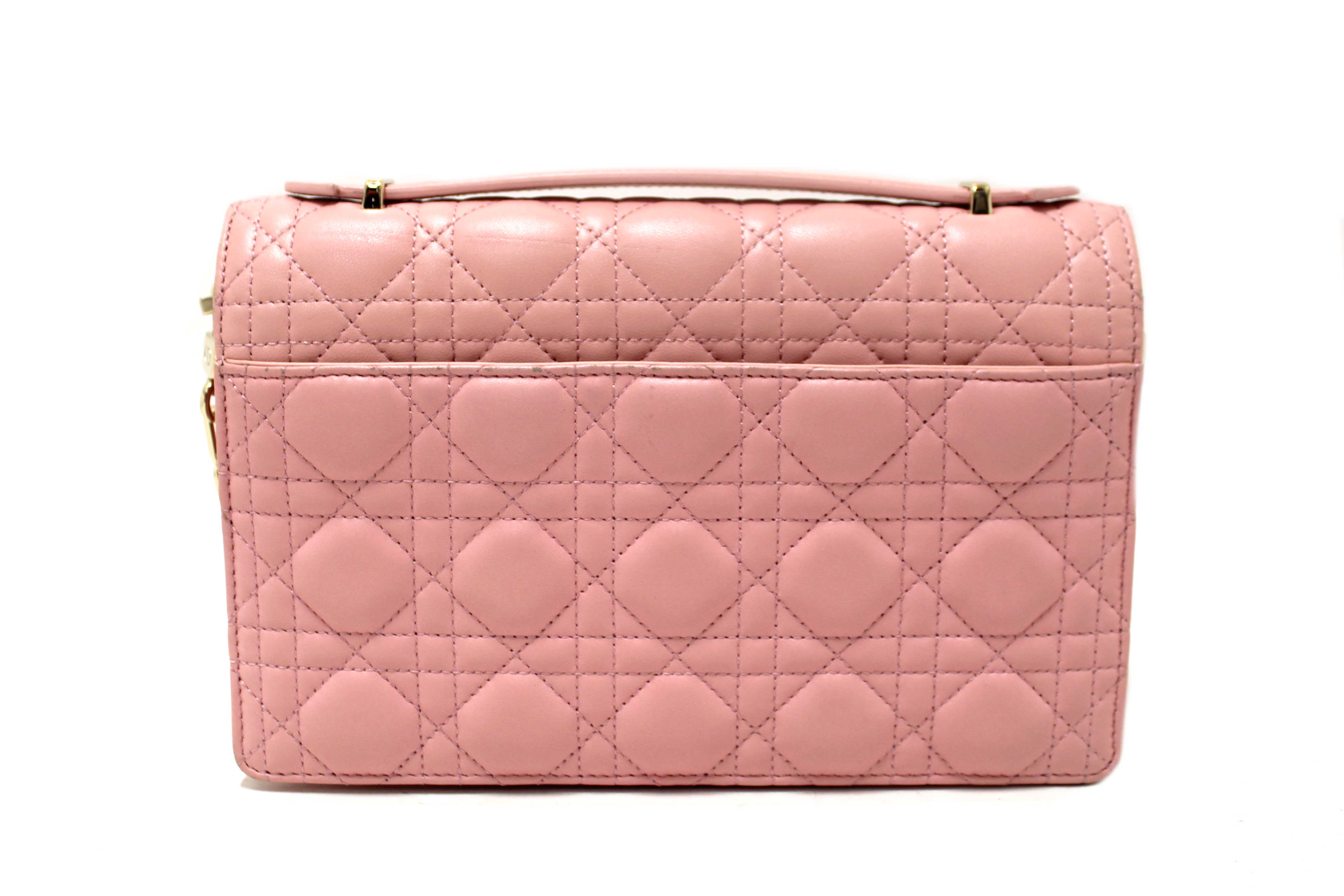 Authentic Christian Dior Pink Cannage Lambskin Leather My Dior Top Handle Bag