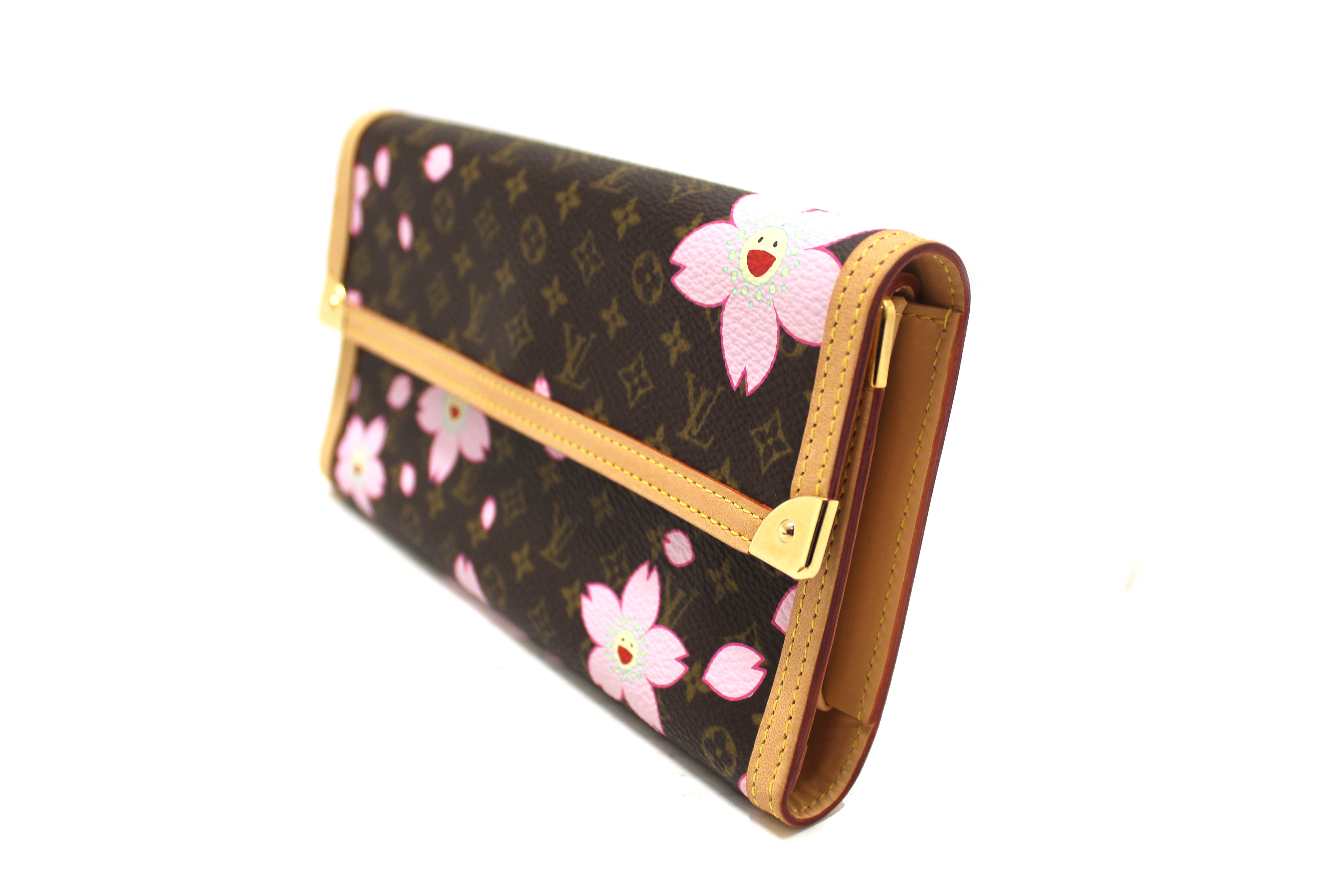 Authentic New Louis Vuitton Brown Cherry Blossom Tri-fold PTI Long Wallet