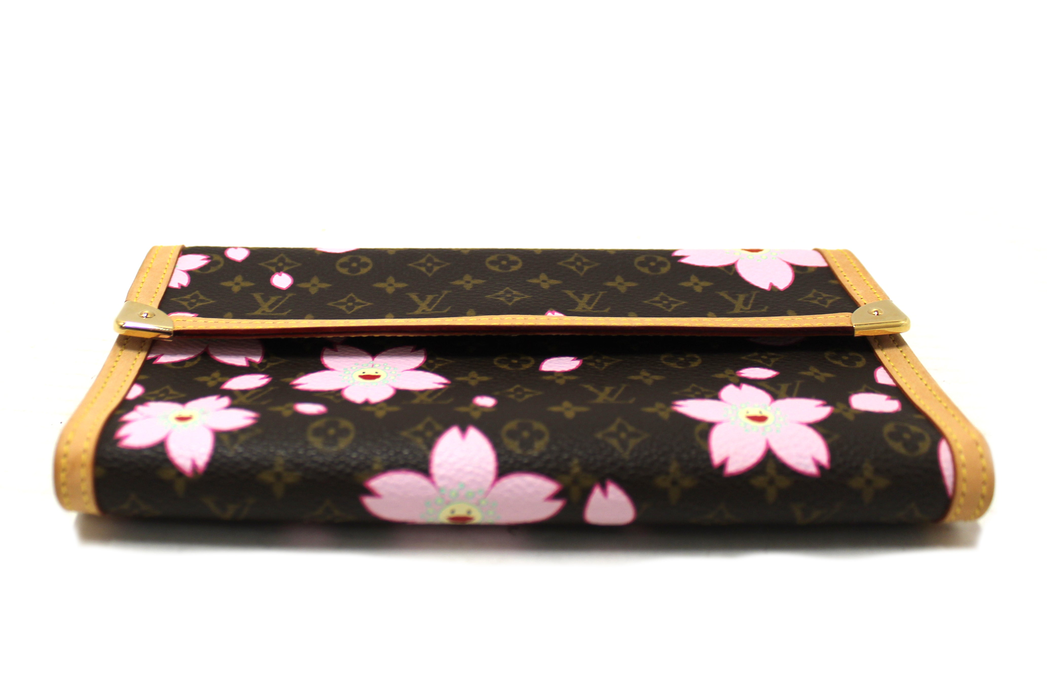 Authentic New Louis Vuitton Brown Cherry Blossom Tri-fold PTI Long Wallet