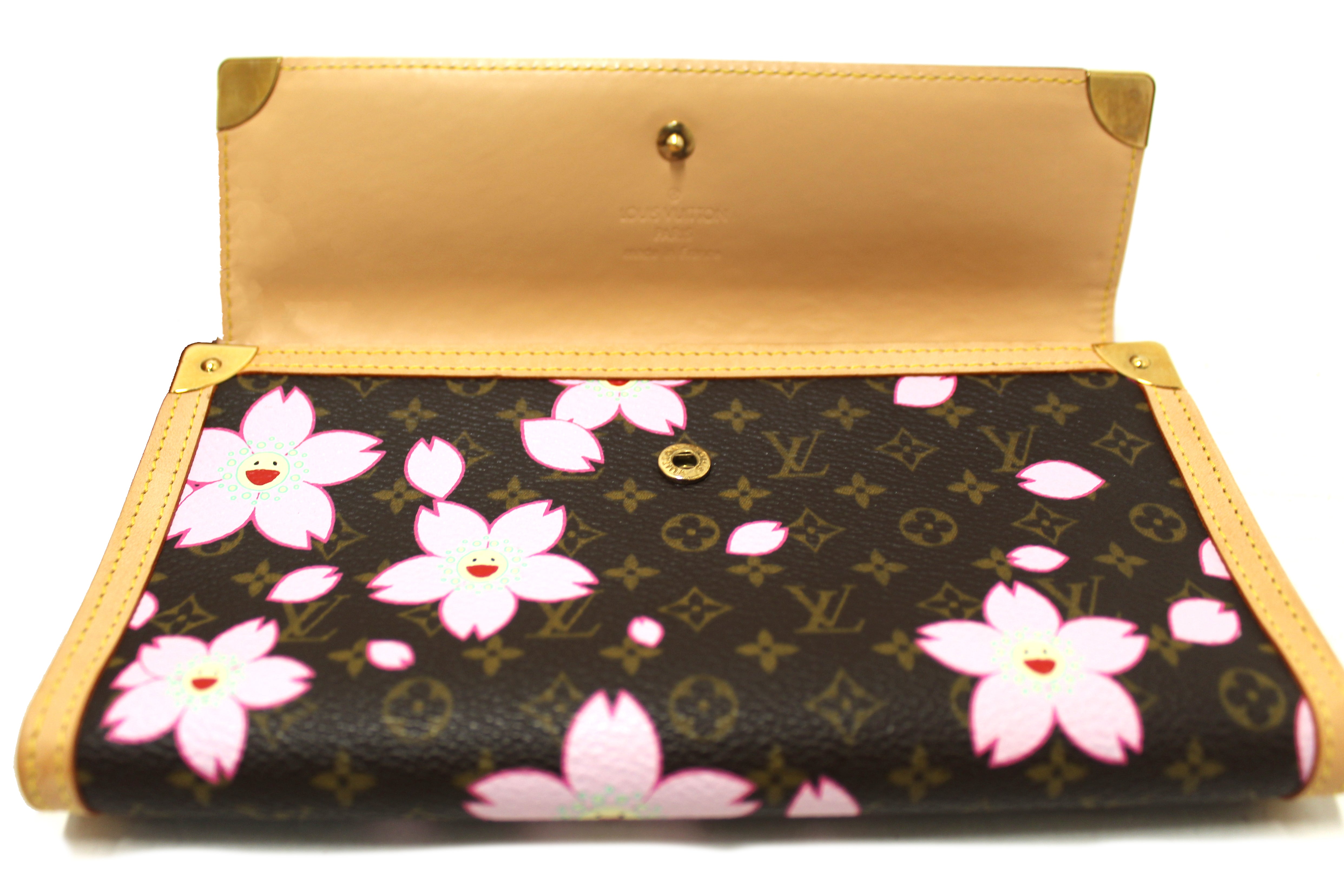 Authentic New Louis Vuitton Brown Cherry Blossom Tri-fold PTI Long Wallet