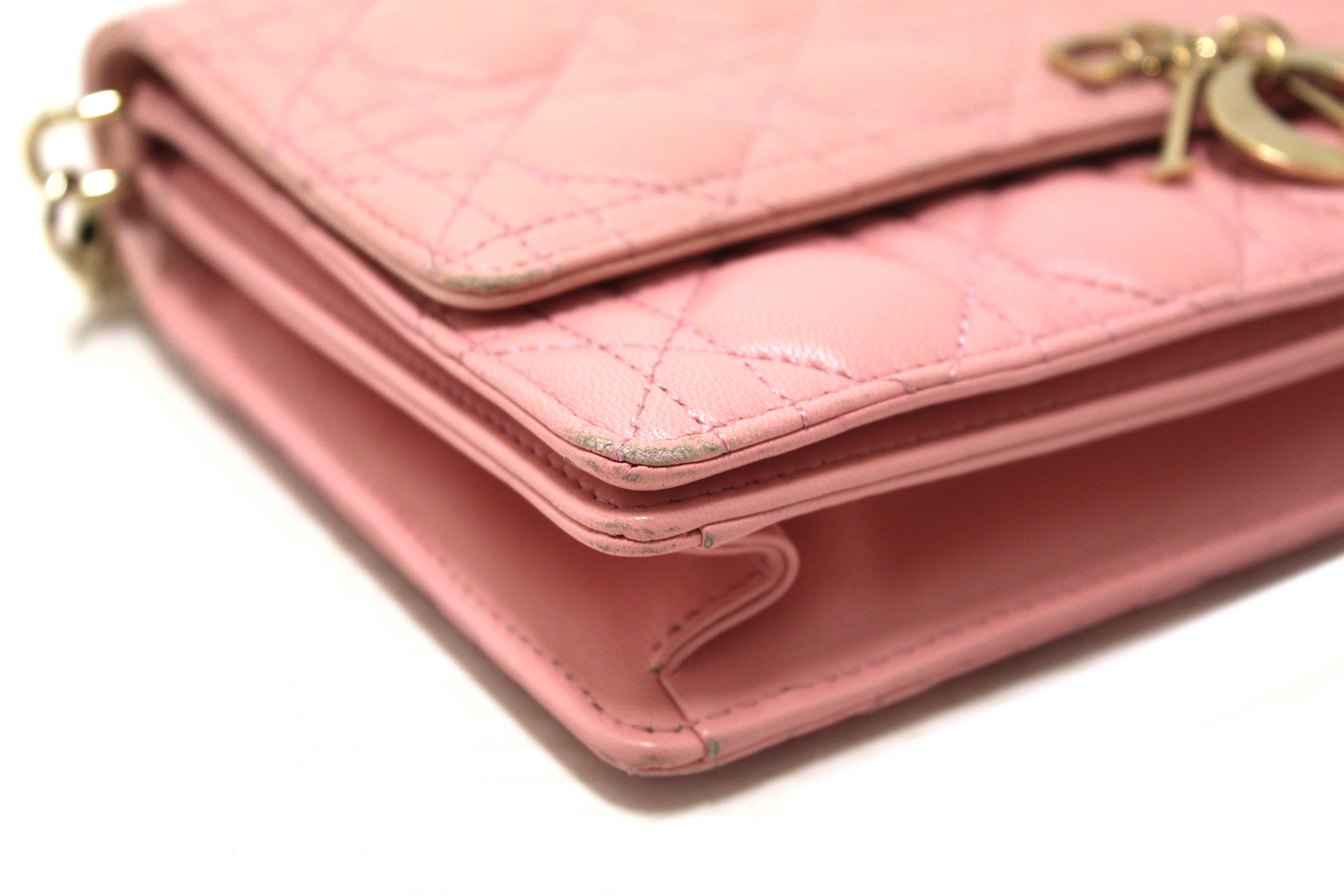 Authentic Christian Dior Pink Cannage Lambskin Leather My Dior Top Handle Bag