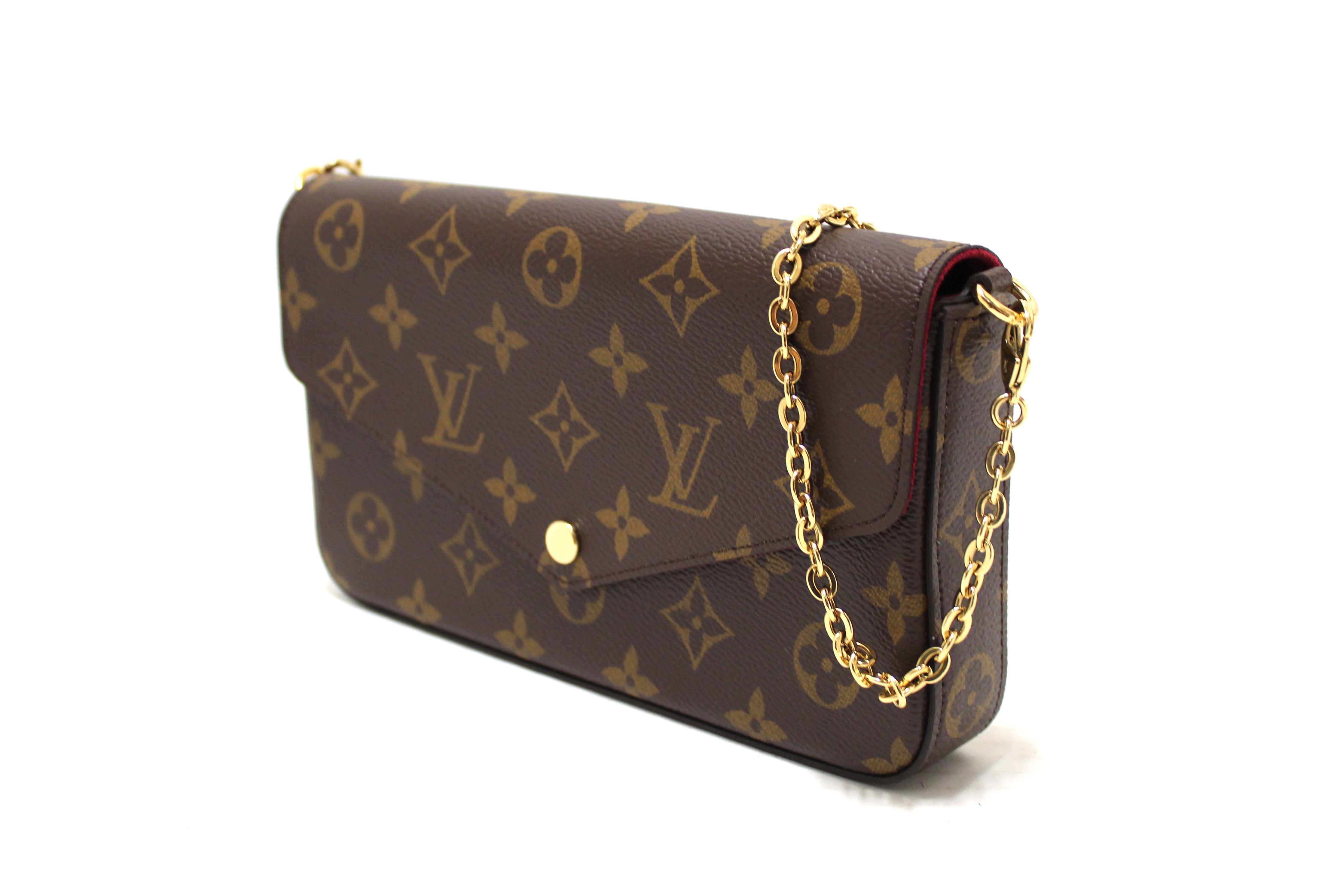 Authentic Louis Vuitton Classic Monogram and Fuchsia Pink Felicie Pochette Crossbody Bag