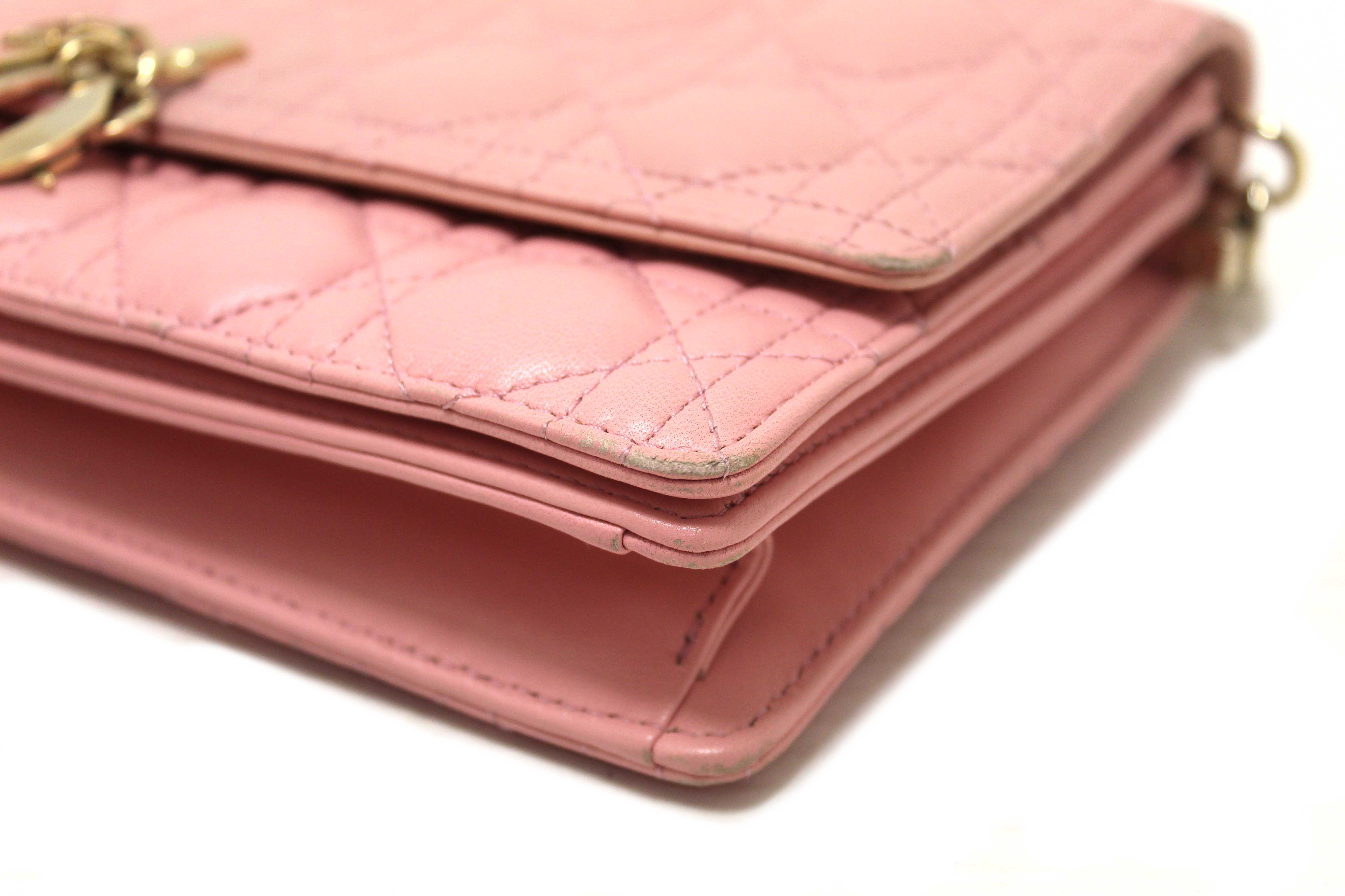 Authentic Christian Dior Pink Cannage Lambskin Leather My Dior Top Handle Bag