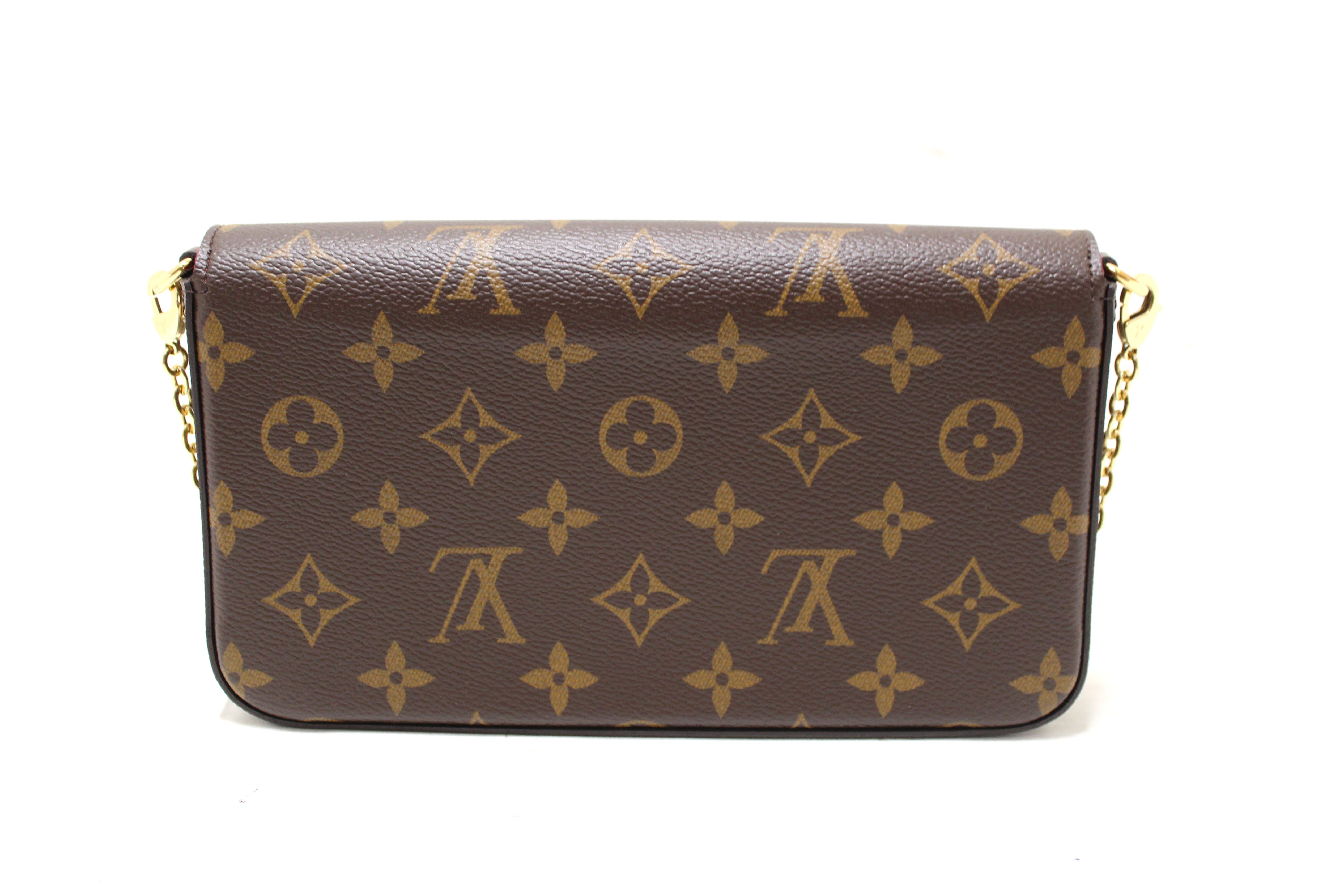 Authentic Louis Vuitton Classic Monogram and Fuchsia Pink Felicie Pochette Crossbody Bag