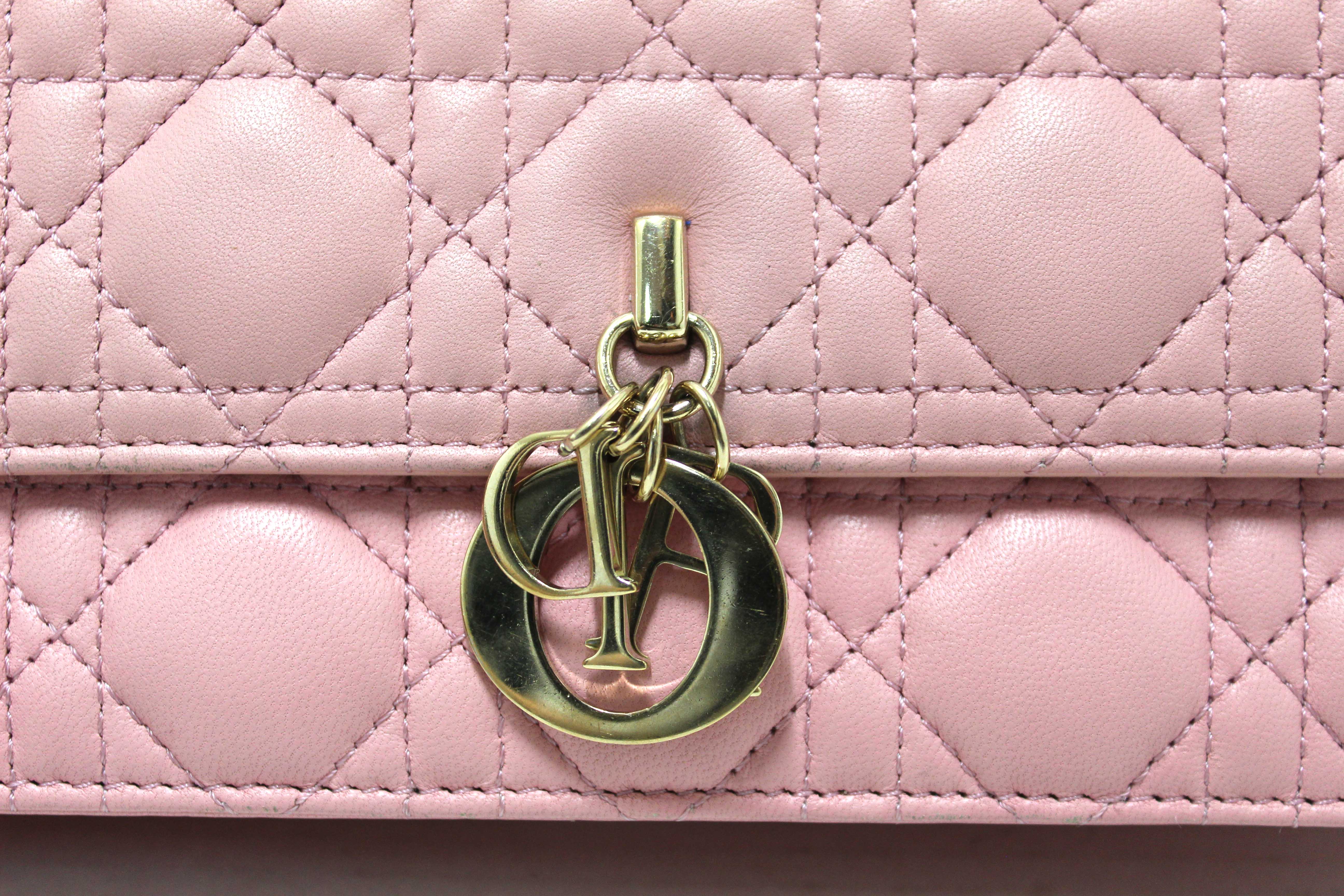 Authentic Christian Dior Pink Cannage Lambskin Leather My Dior Top Handle Bag