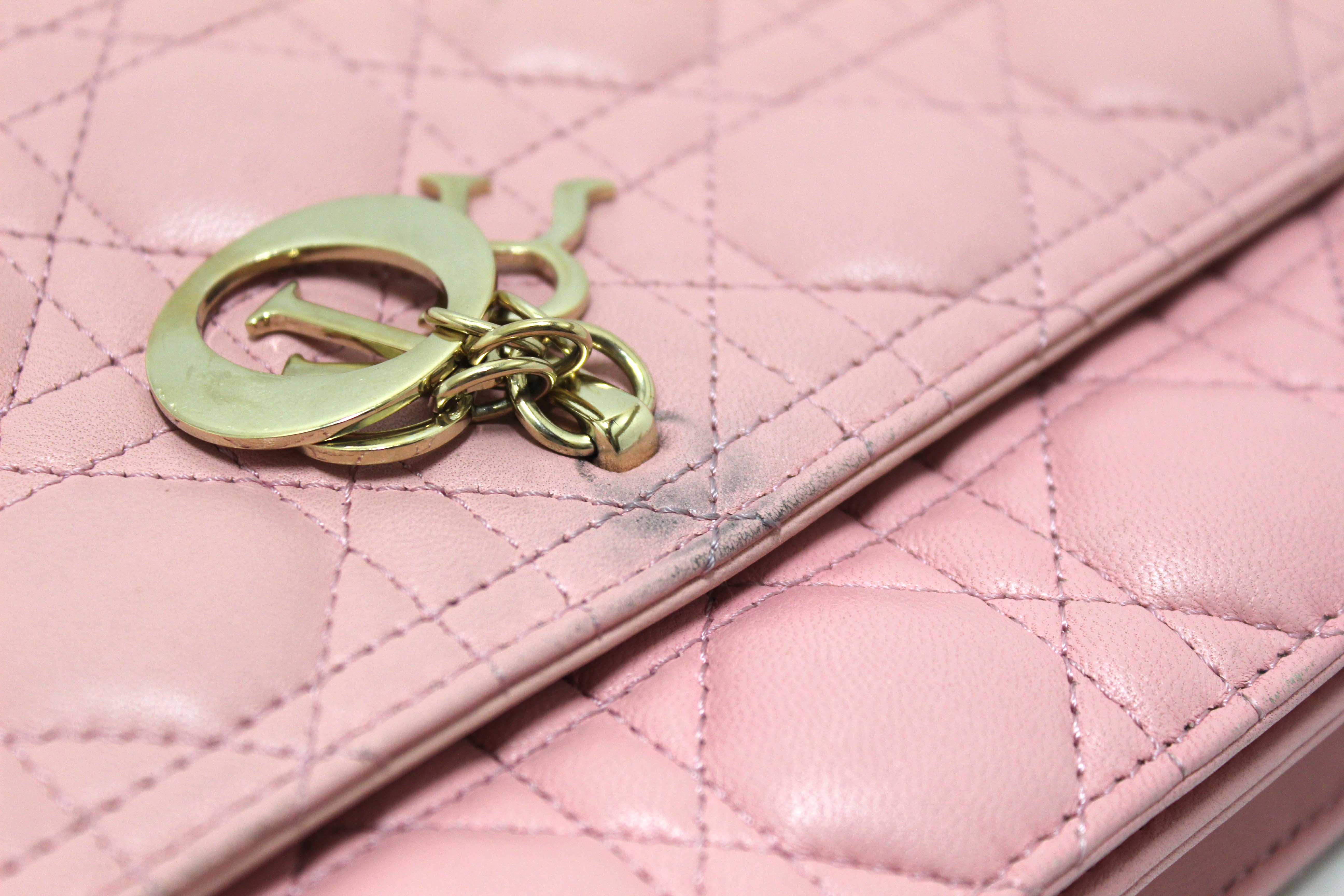 Authentic Christian Dior Pink Cannage Lambskin Leather My Dior Top Handle Bag