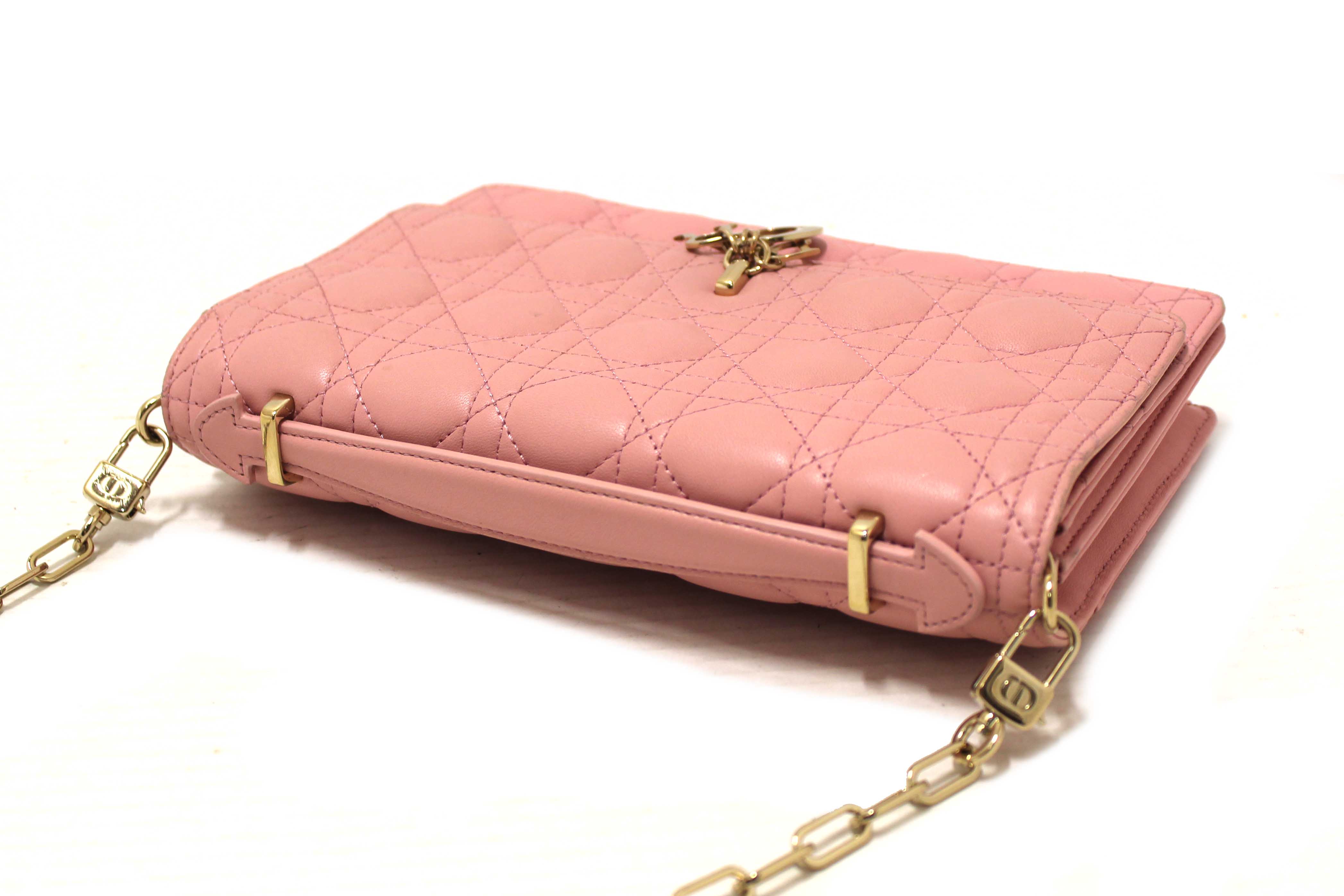 Authentic Christian Dior Pink Cannage Lambskin Leather My Dior Top Handle Bag