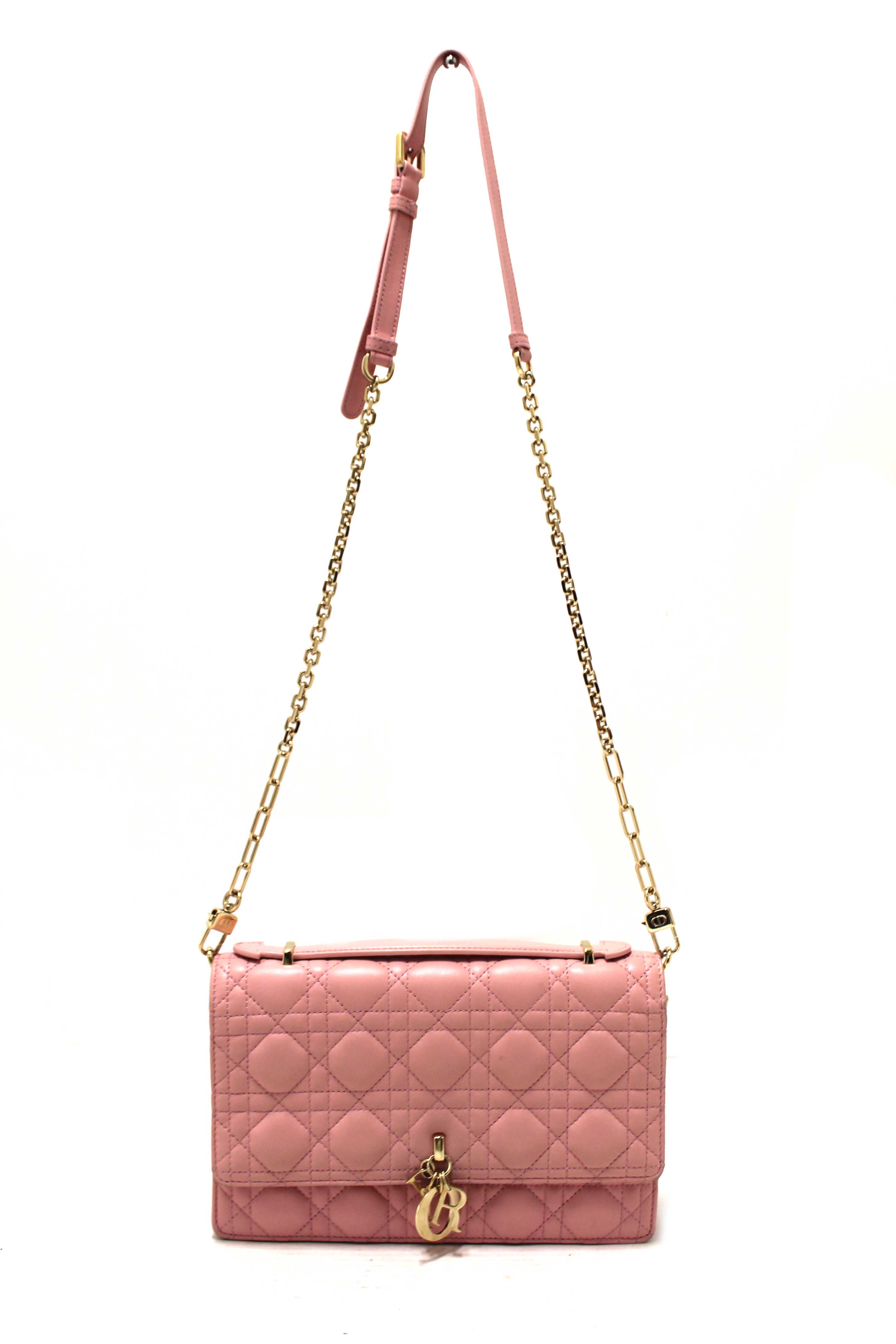 Authentic Christian Dior Pink Cannage Lambskin Leather My Dior Top Handle Bag