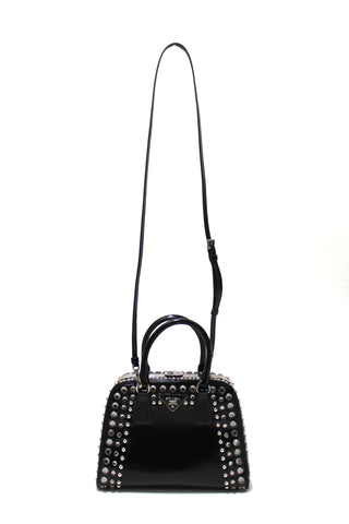 Authentic Prada Black Patent Saffiano Leather Studded Pyramid Bag