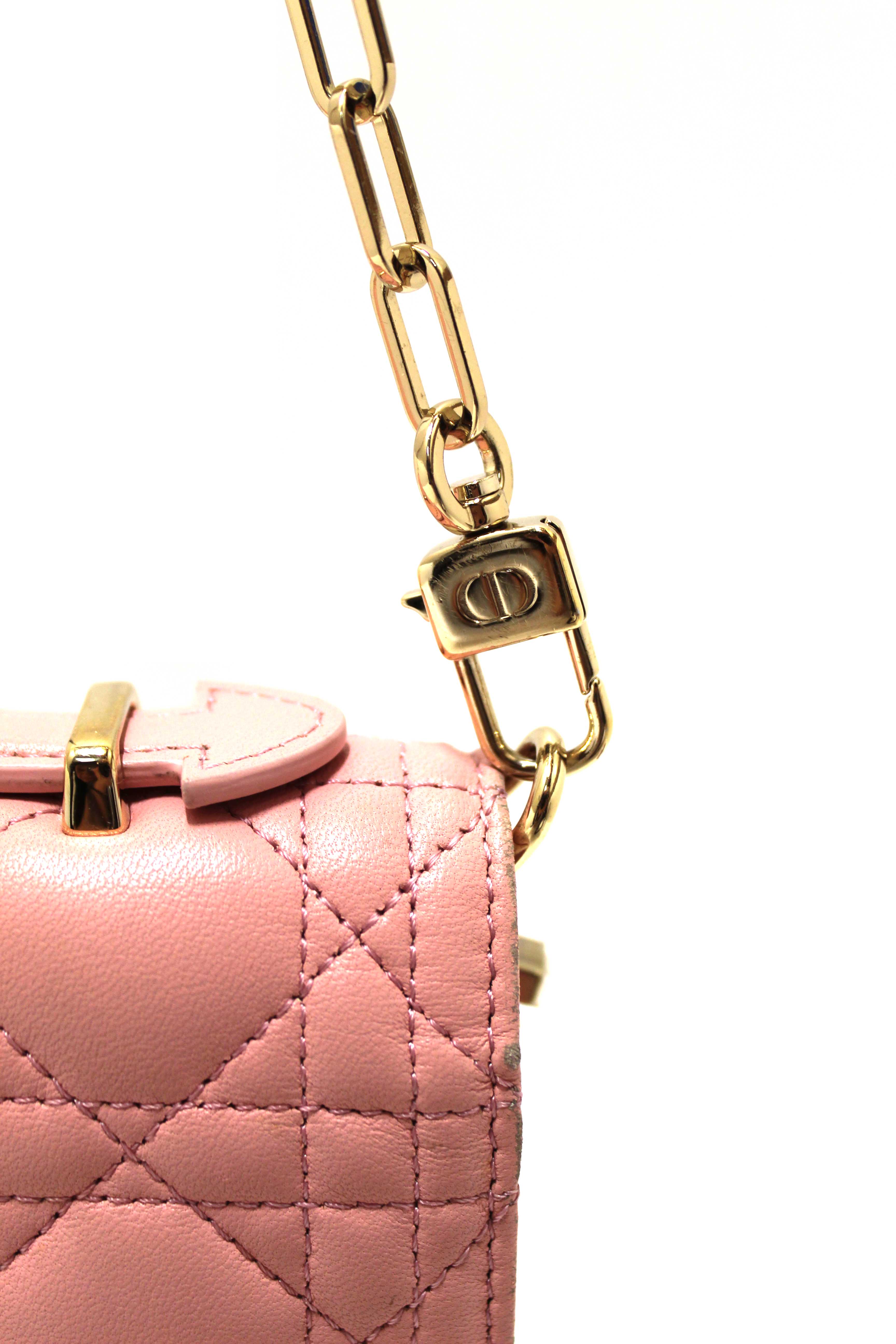 Authentic Christian Dior Pink Cannage Lambskin Leather My Dior Top Handle Bag