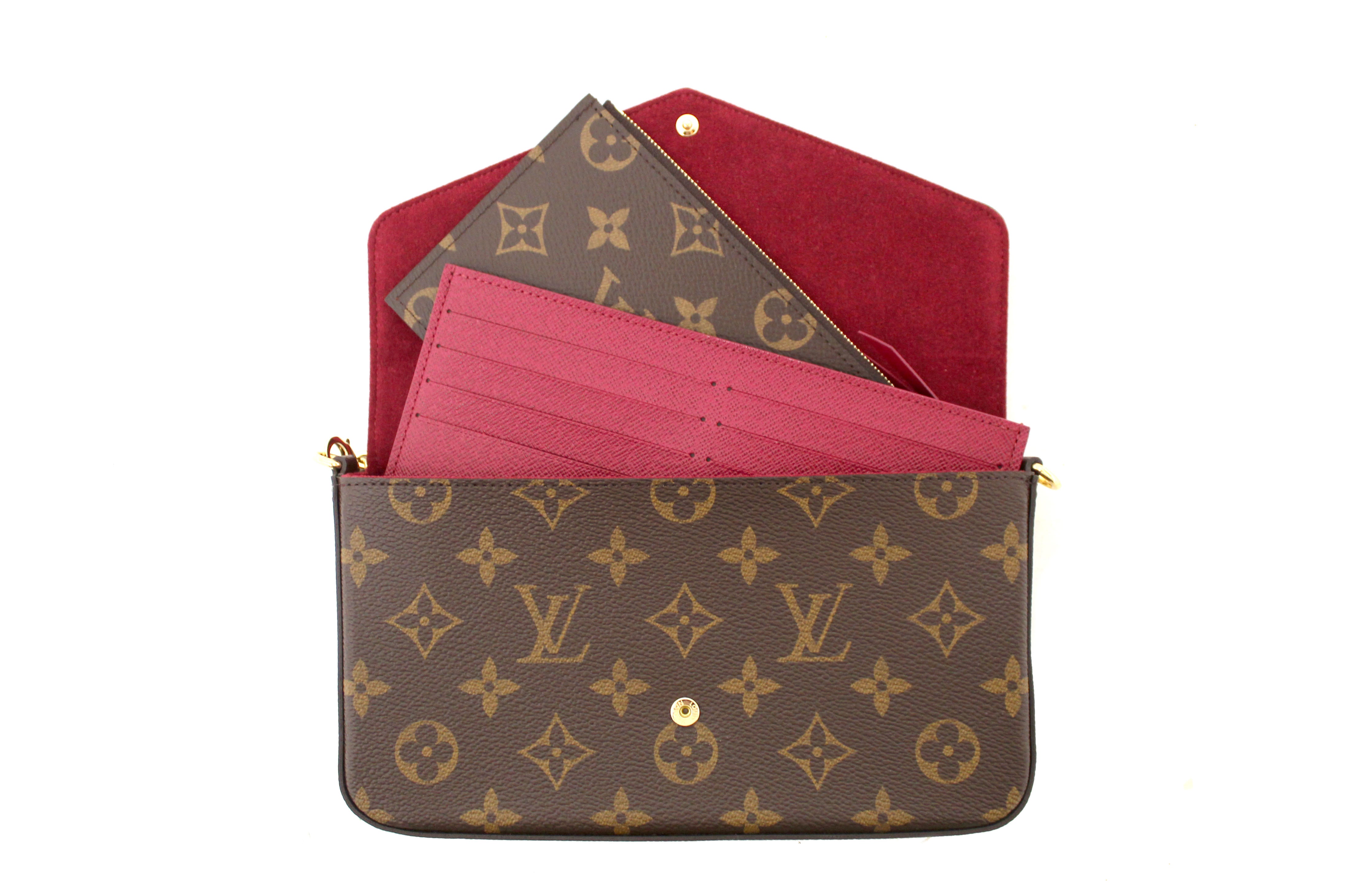 Authentic Louis Vuitton Classic Monogram and Fuchsia Pink Felicie Pochette Crossbody Bag