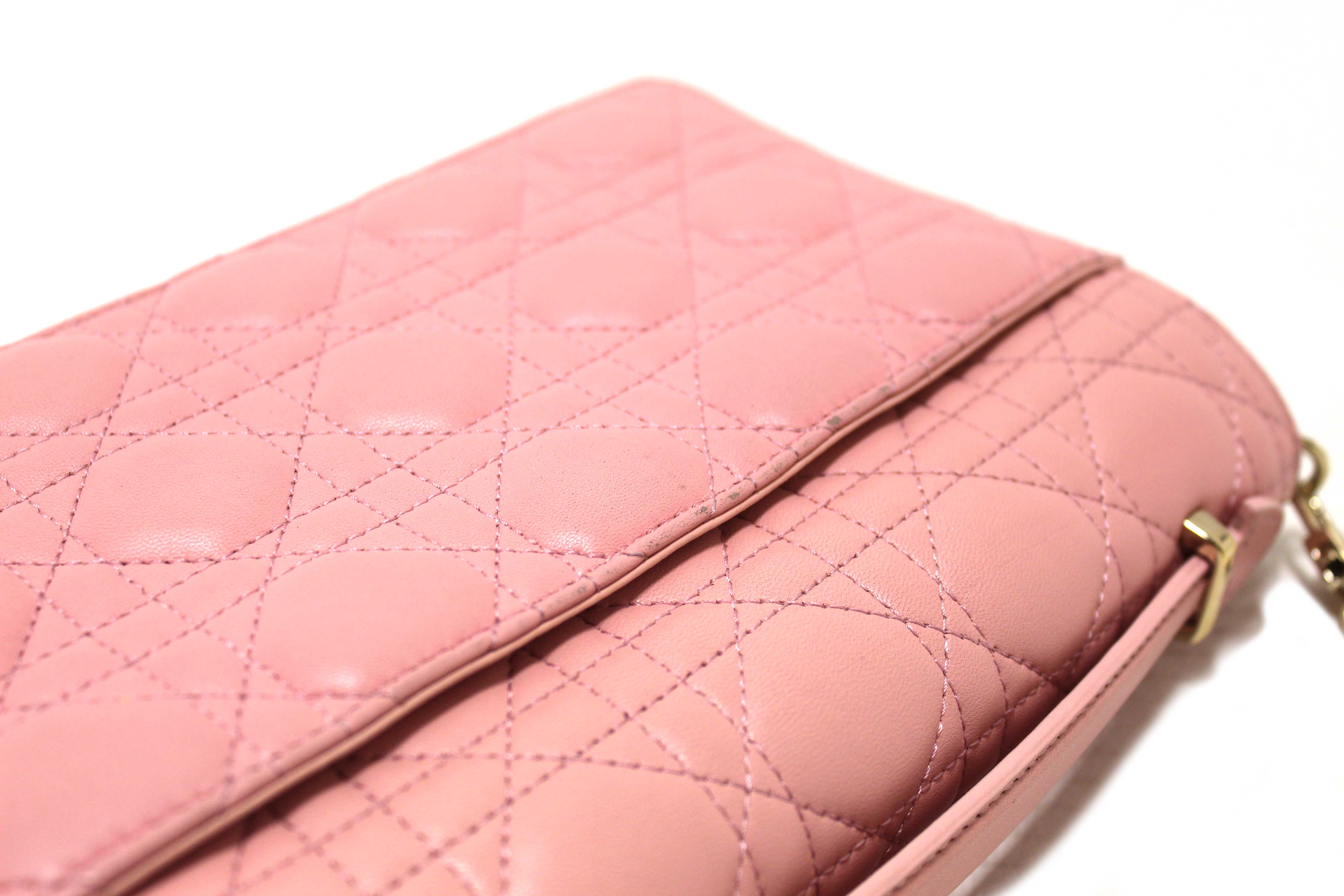 Authentic Christian Dior Pink Cannage Lambskin Leather My Dior Top Handle Bag