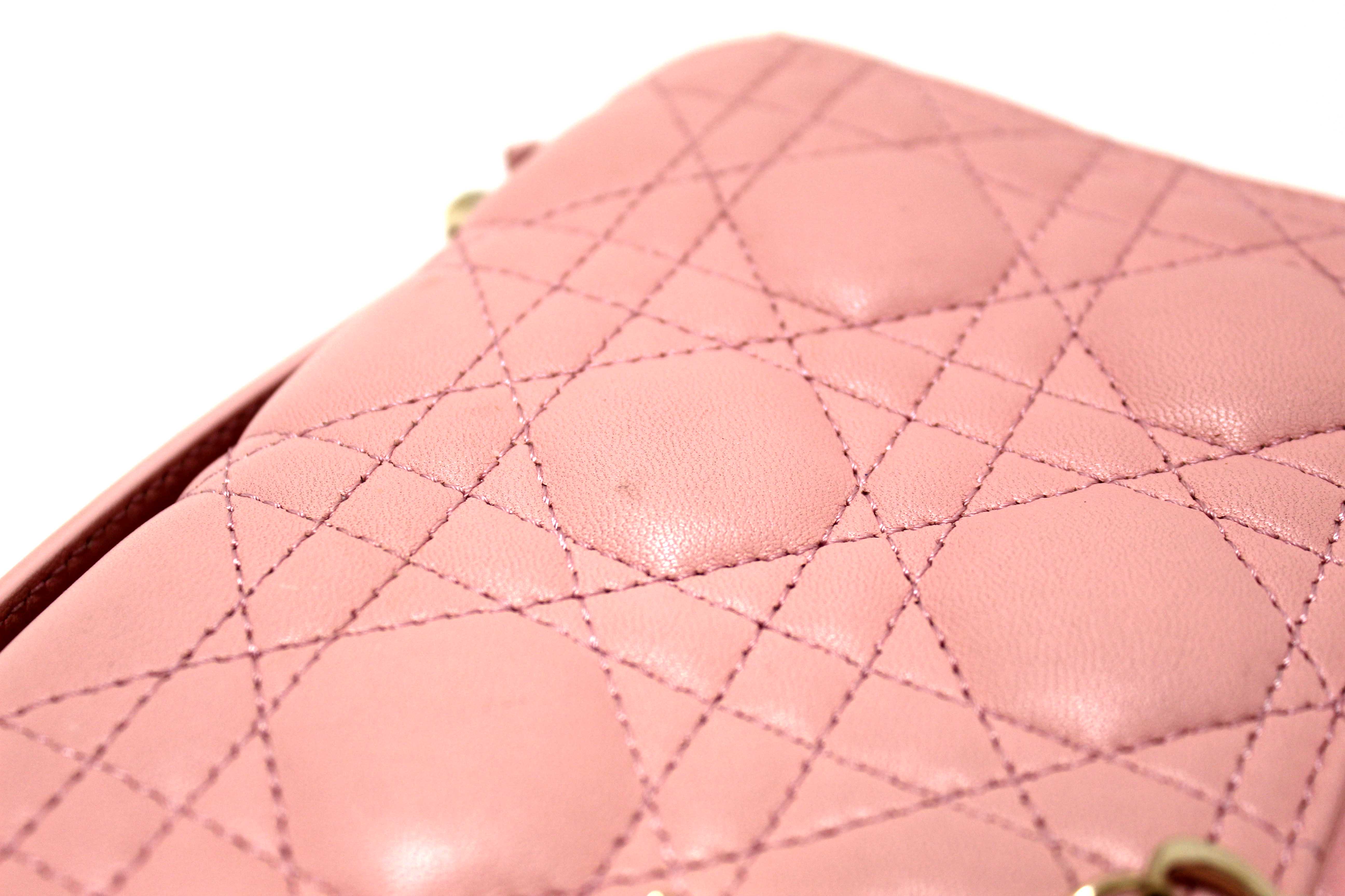 Authentic Christian Dior Pink Cannage Lambskin Leather My Dior Top Handle Bag