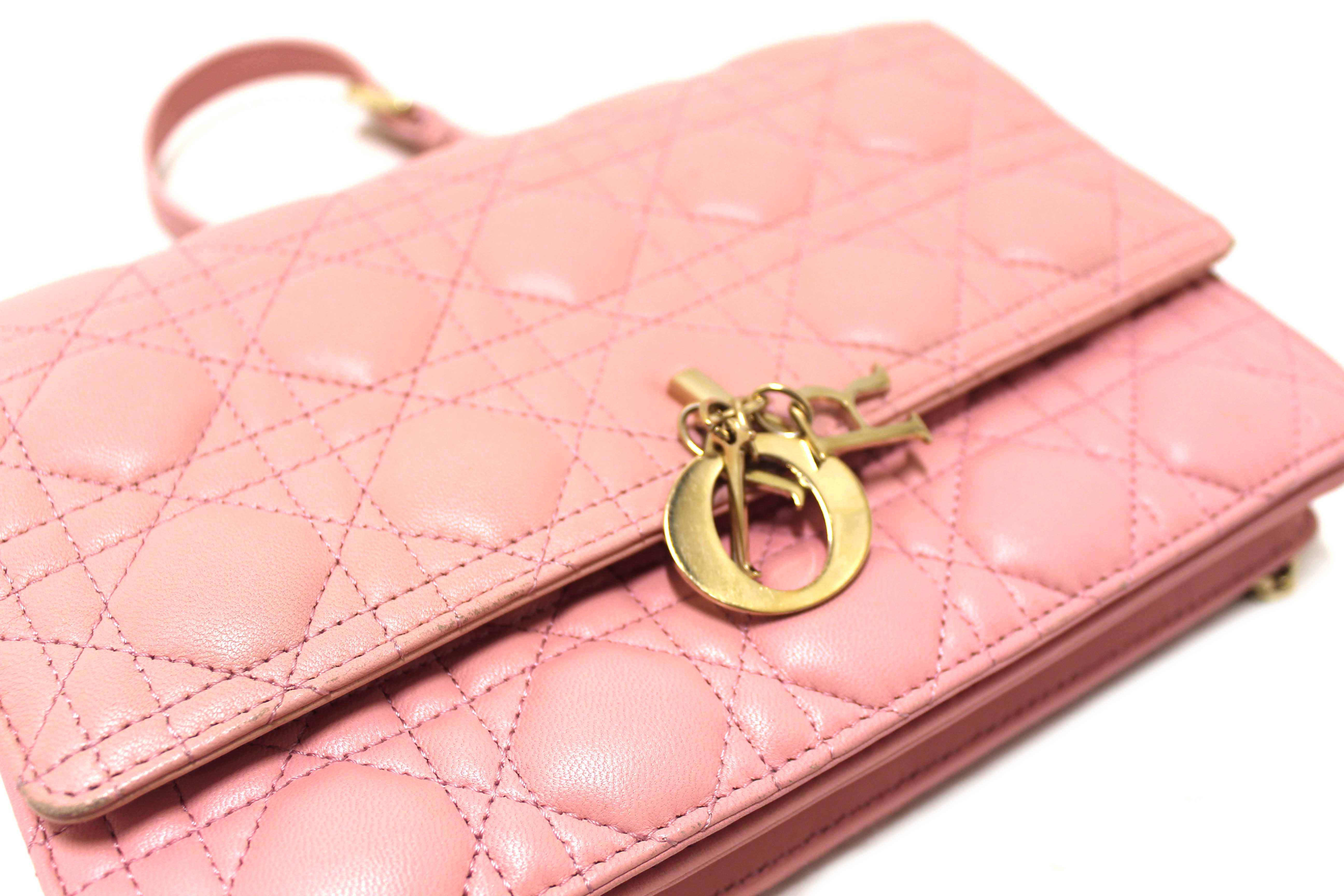 Authentic Christian Dior Pink Cannage Lambskin Leather My Dior Top Handle Bag