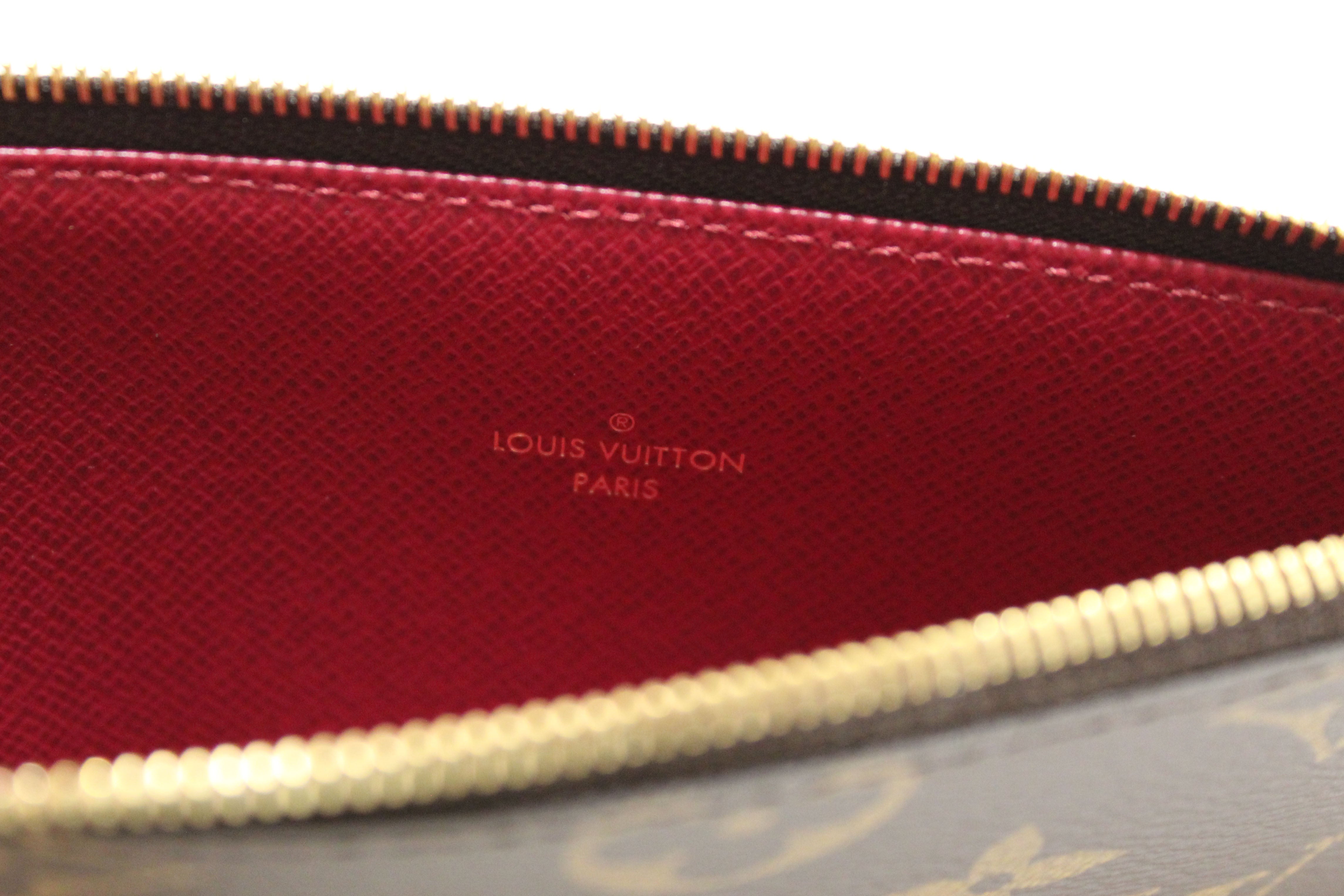 Authentic Louis Vuitton Classic Monogram and Fuchsia Pink Felicie Pochette Crossbody Bag