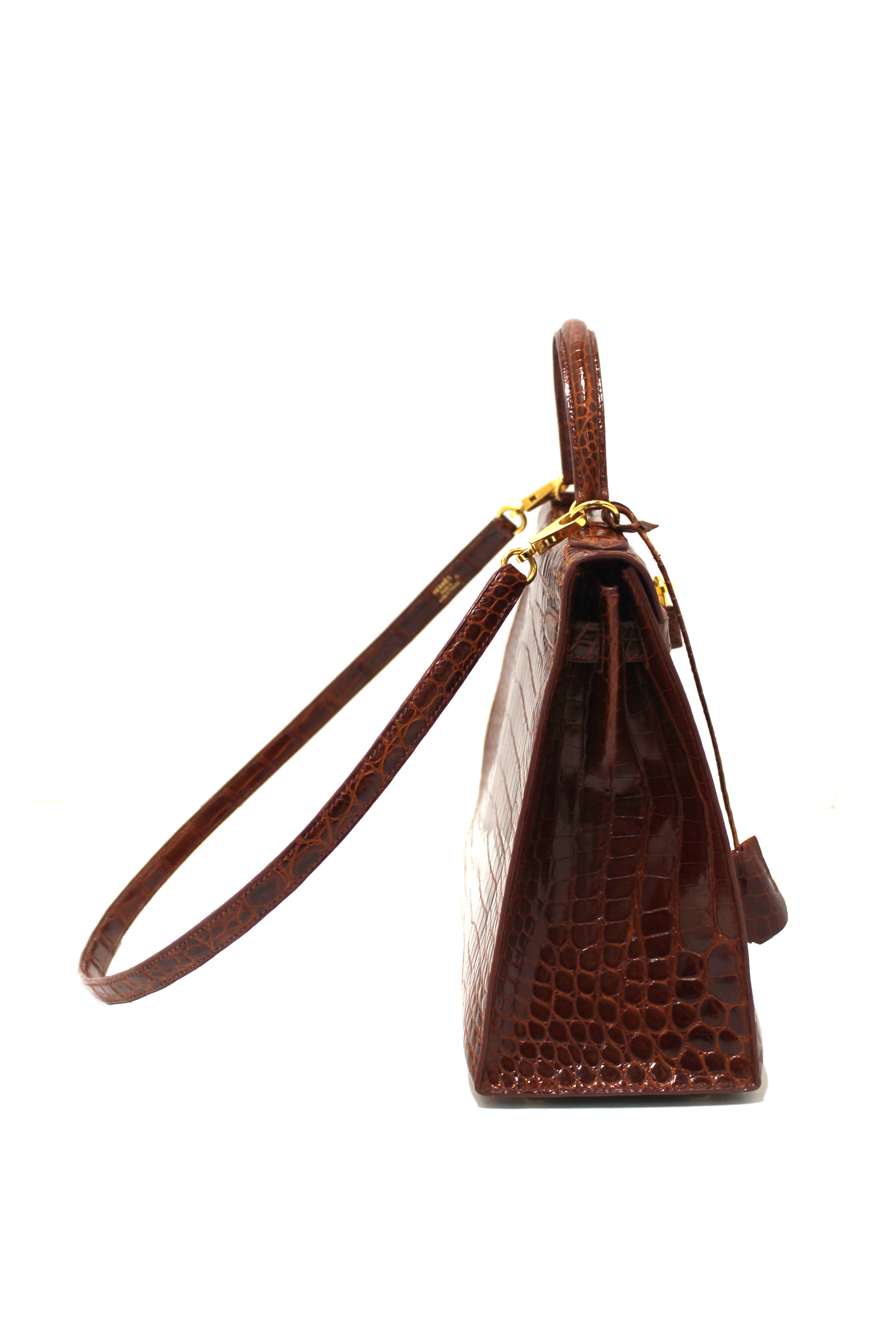 Authentic Hermes Vintage Miel Shiny Alligator Kelly Sellier 32