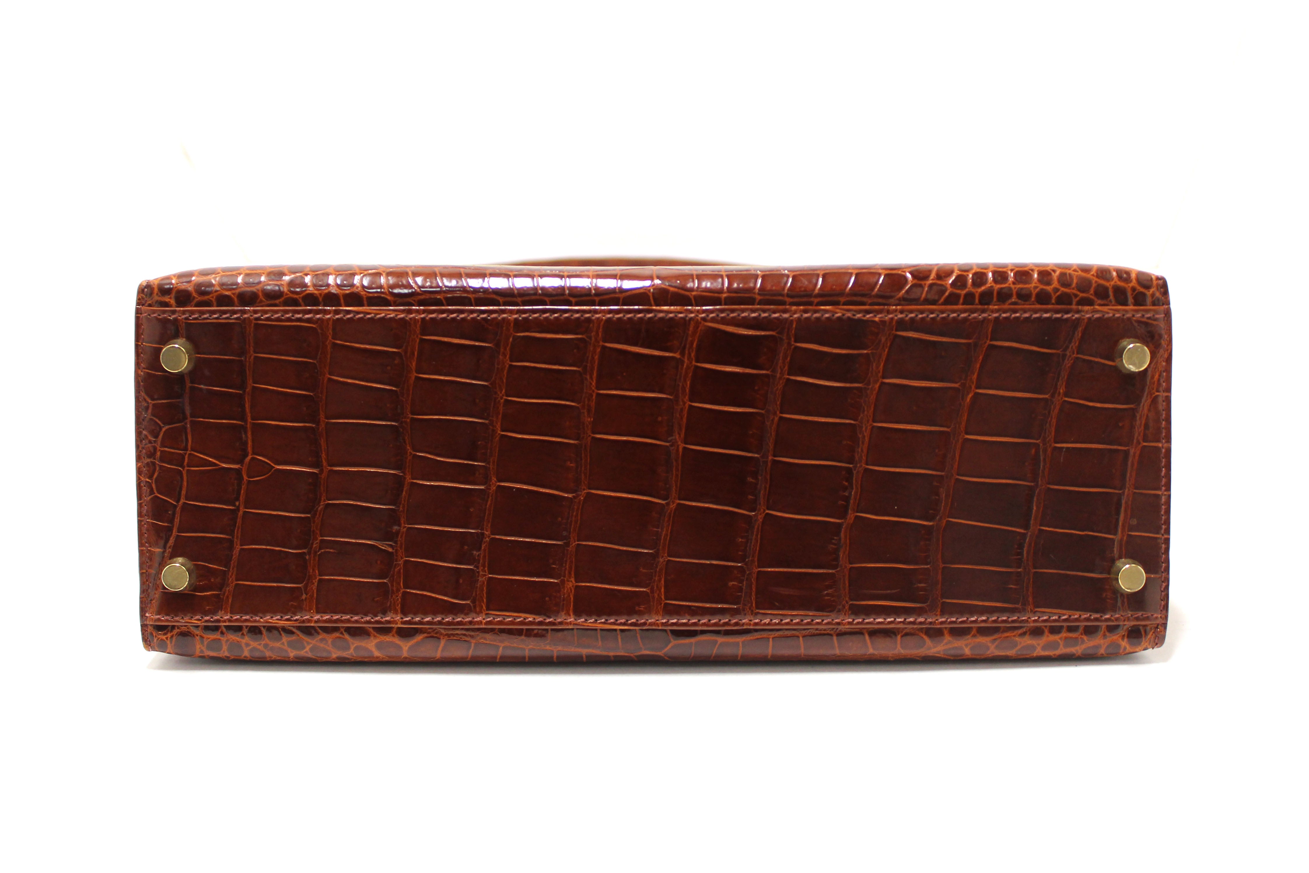 Authentic Hermes Vintage Miel Shiny Alligator Kelly Sellier 32