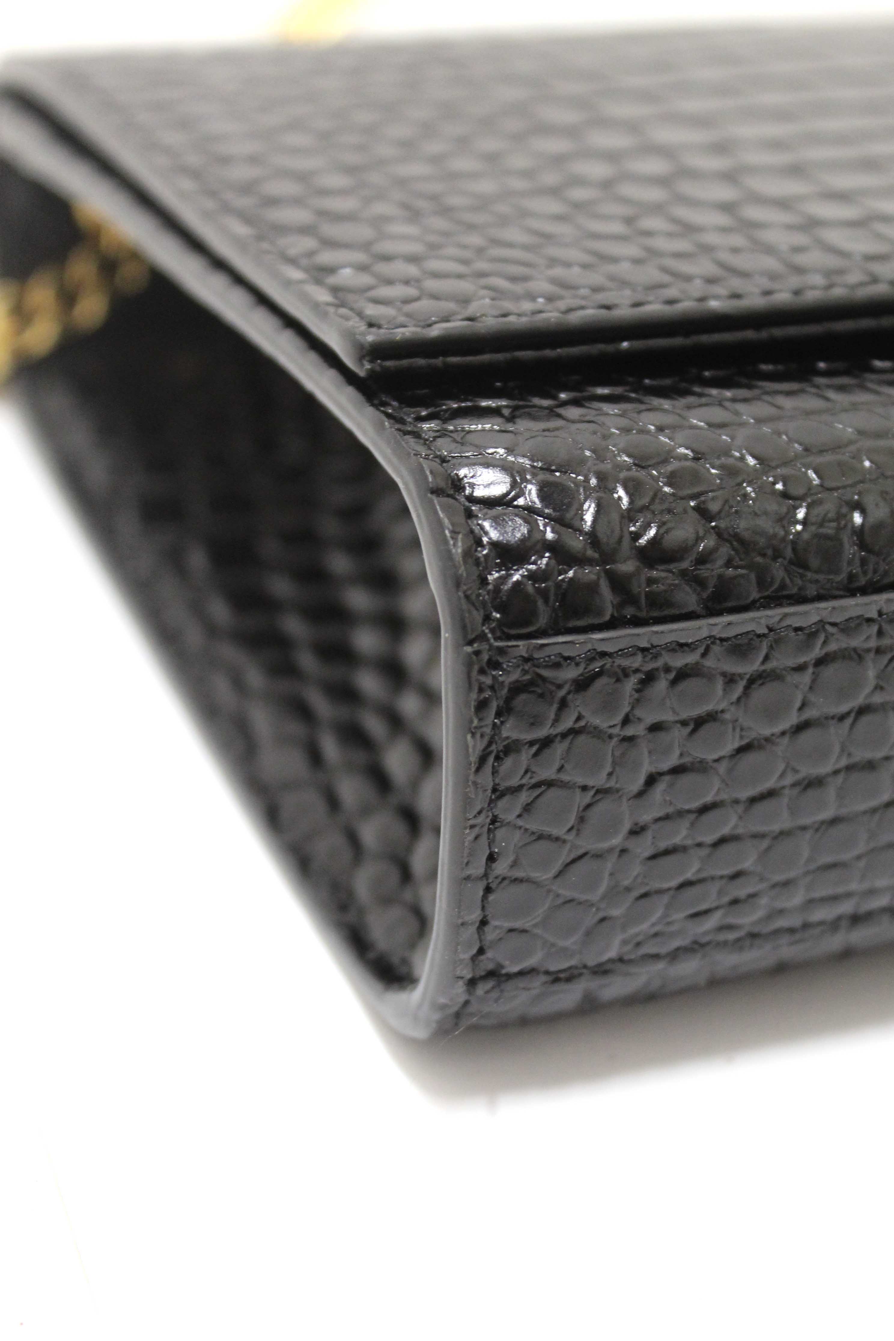 Authentic Saint Laurent Black Crocodile-Embossed Leather and Tassel Medium Kate Chain Bag