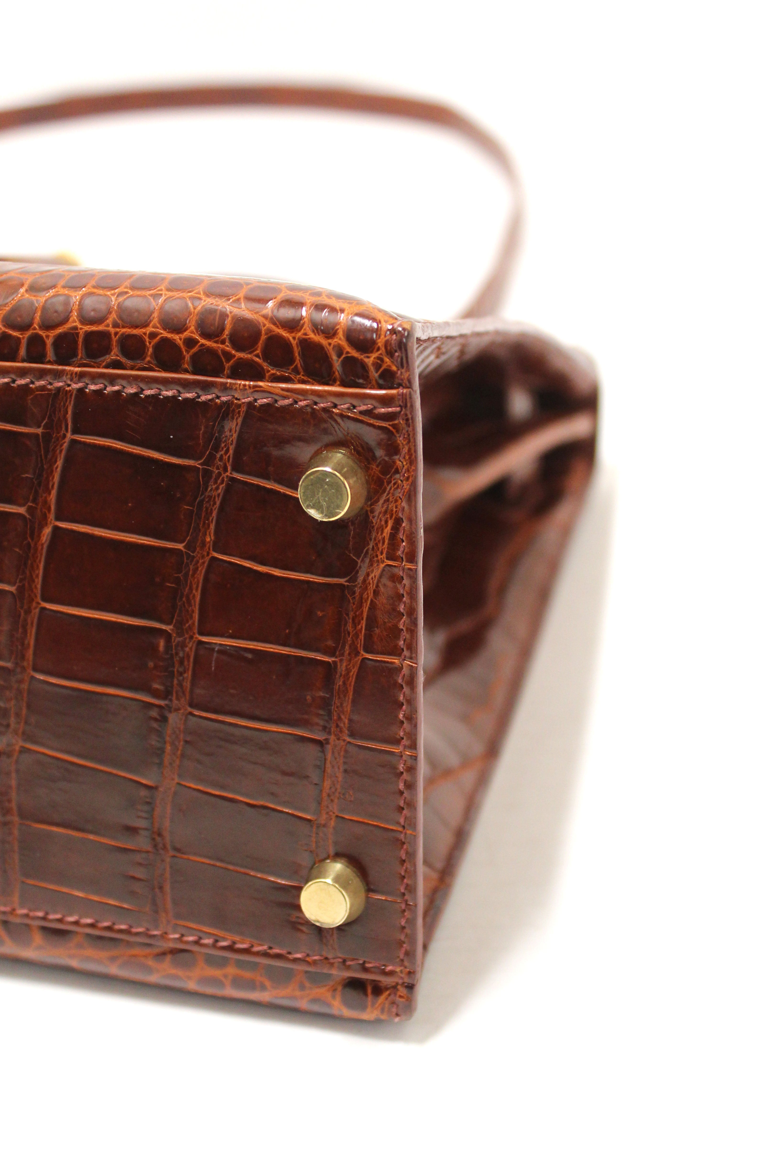 Authentic Hermes Vintage Miel Shiny Alligator Kelly Sellier 32