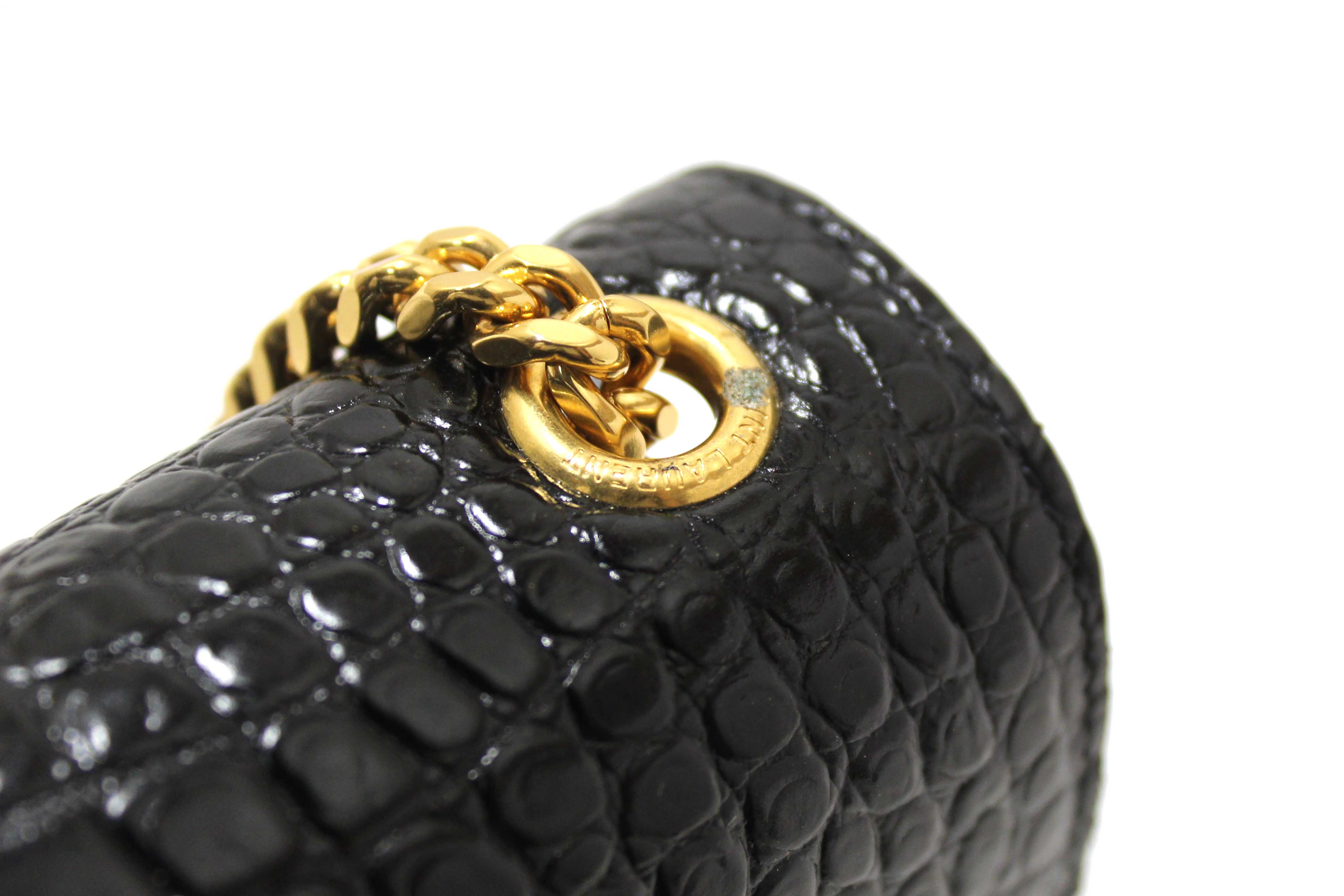 Authentic Saint Laurent Black Crocodile-Embossed Leather and Tassel Medium Kate Chain Bag