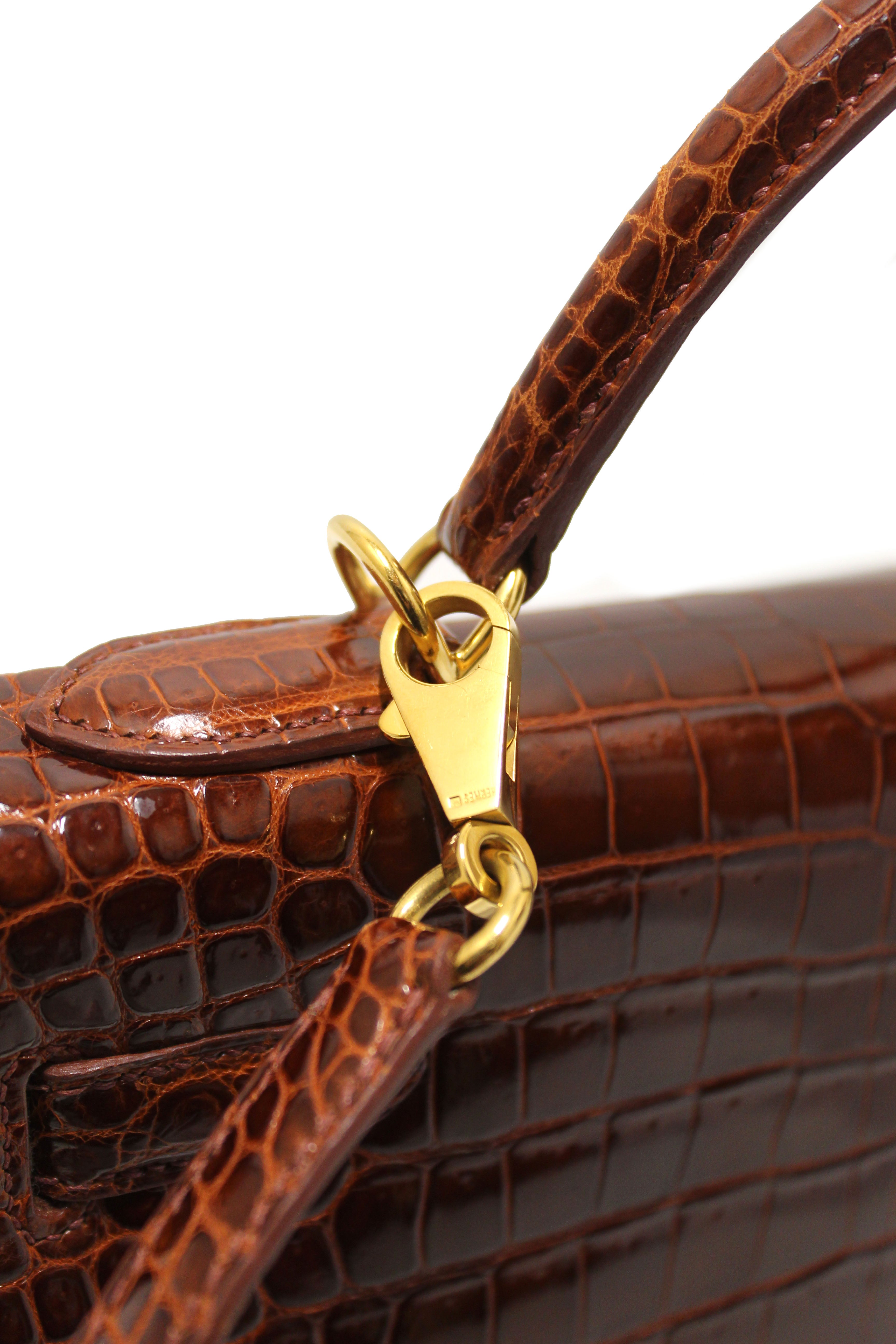 Authentic Hermes Vintage Miel Shiny Alligator Kelly Sellier 32