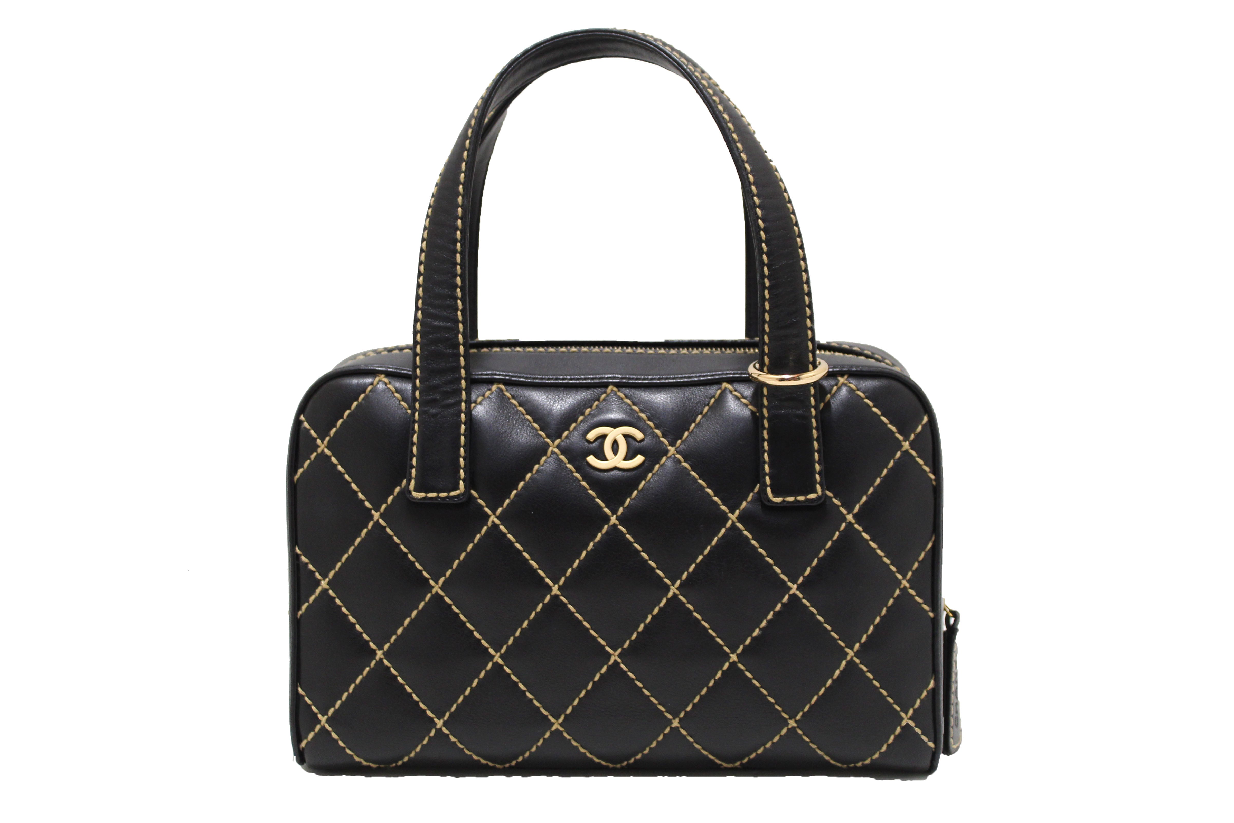Chanel Black Quilted Leather Contrast Stitch Surpique Bowler Bag