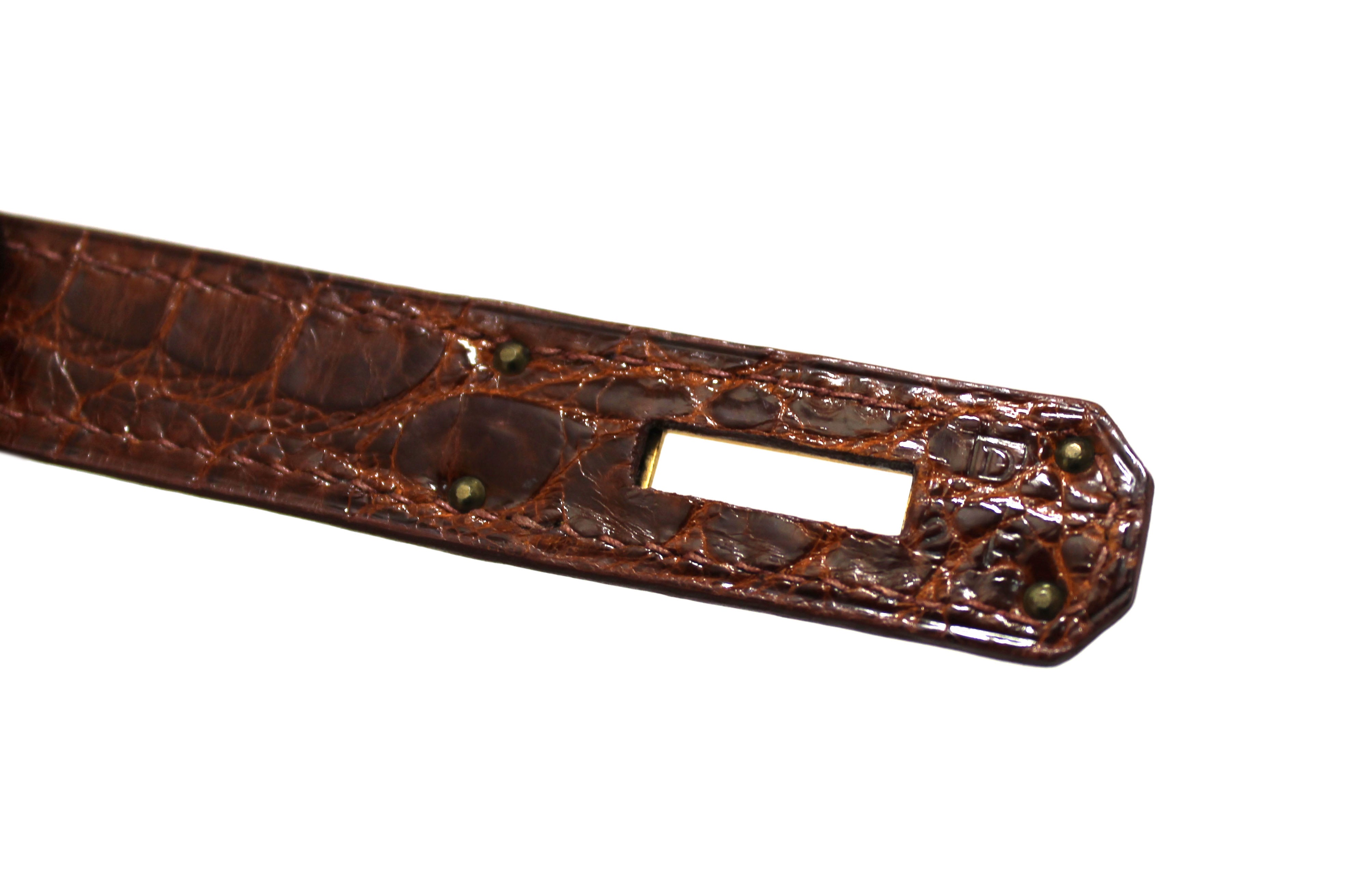Authentic Hermes Vintage Miel Shiny Alligator Kelly Sellier 32