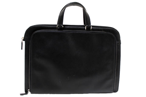 Authentic Prada Black Saffiano Leather Front Zip Pocket Briefcase Work Bag