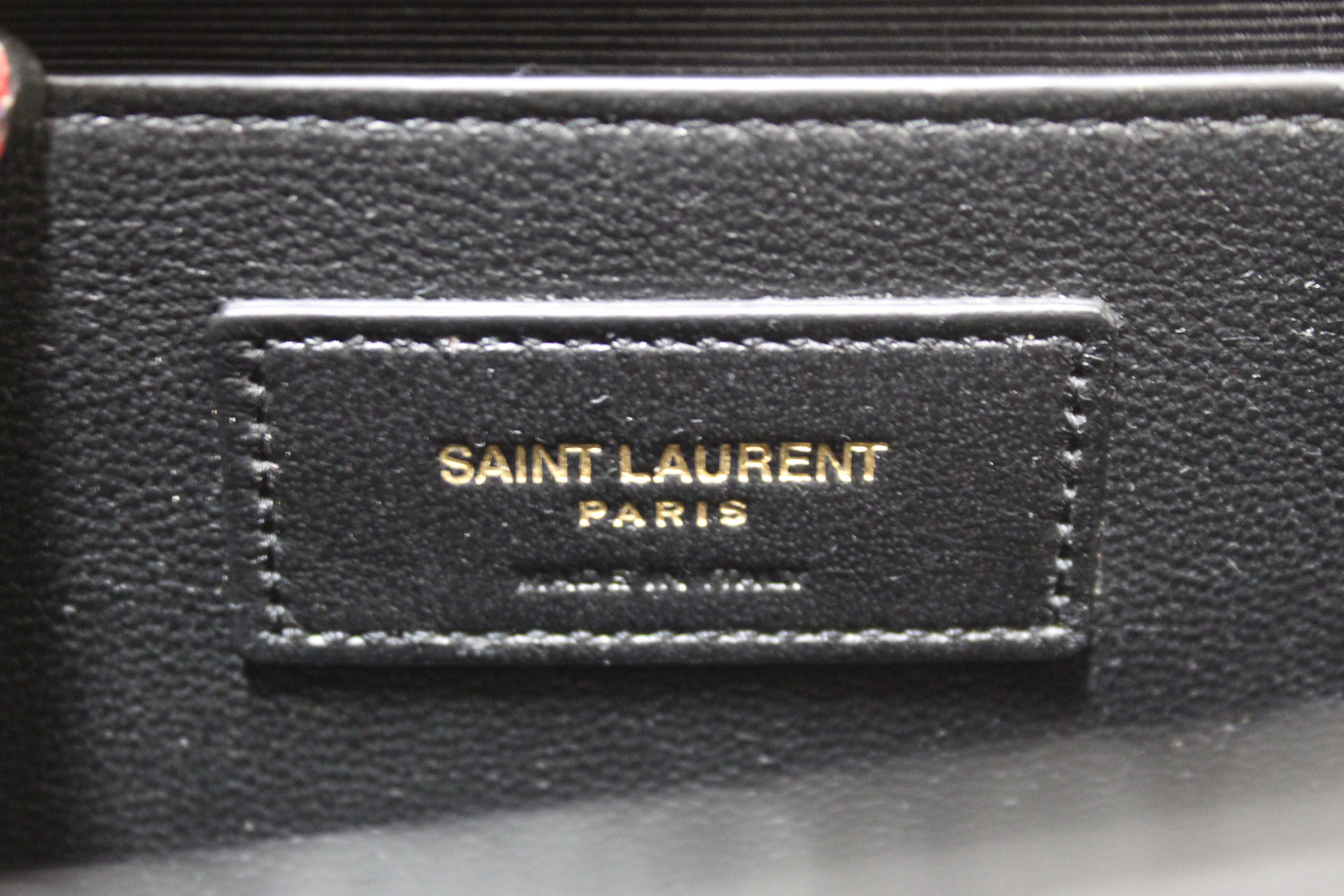 Authentic Saint Laurent Black Crocodile-Embossed Leather and Tassel Medium Kate Chain Bag