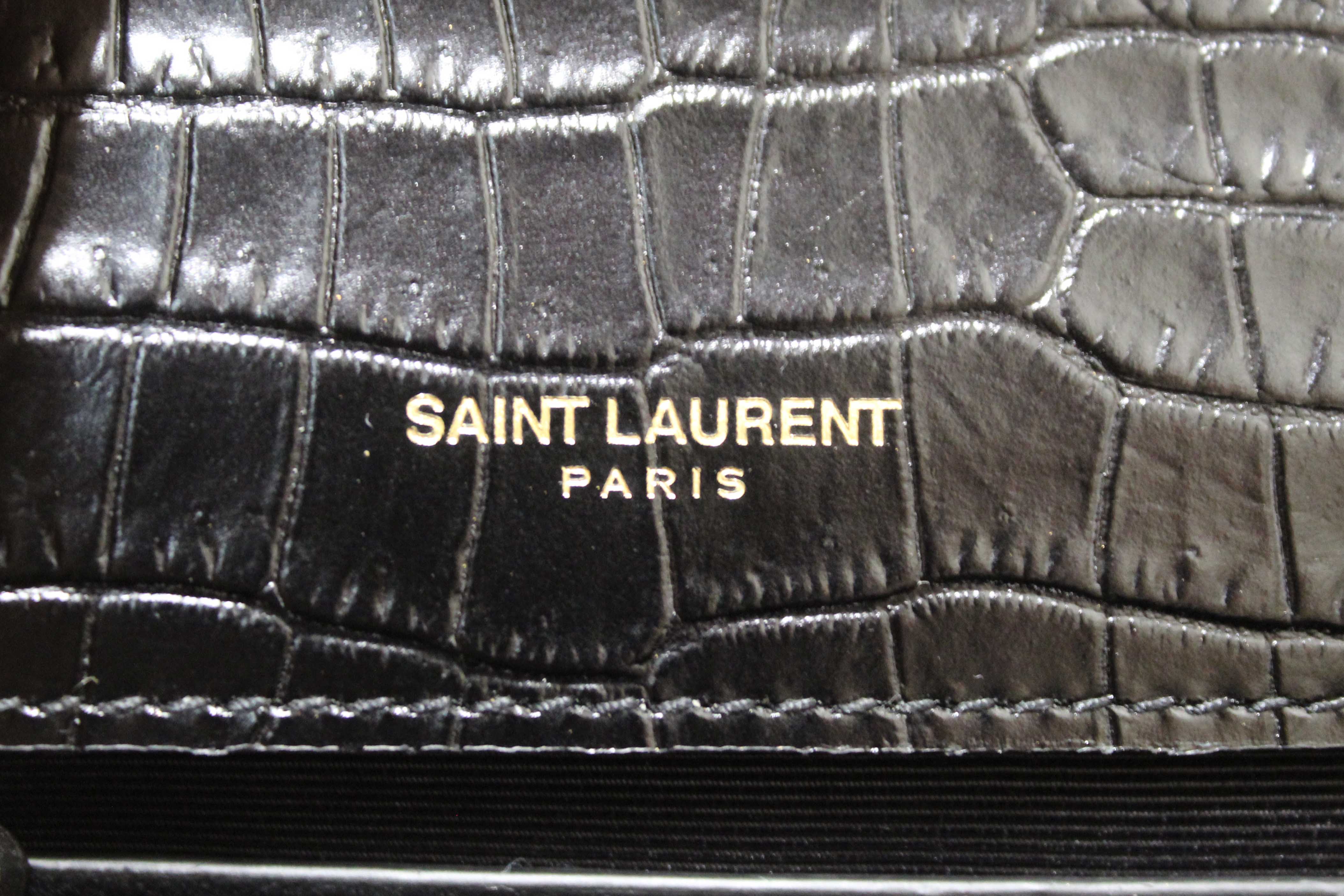 Authentic Saint Laurent Black Crocodile-Embossed Leather and Tassel Medium Kate Chain Bag