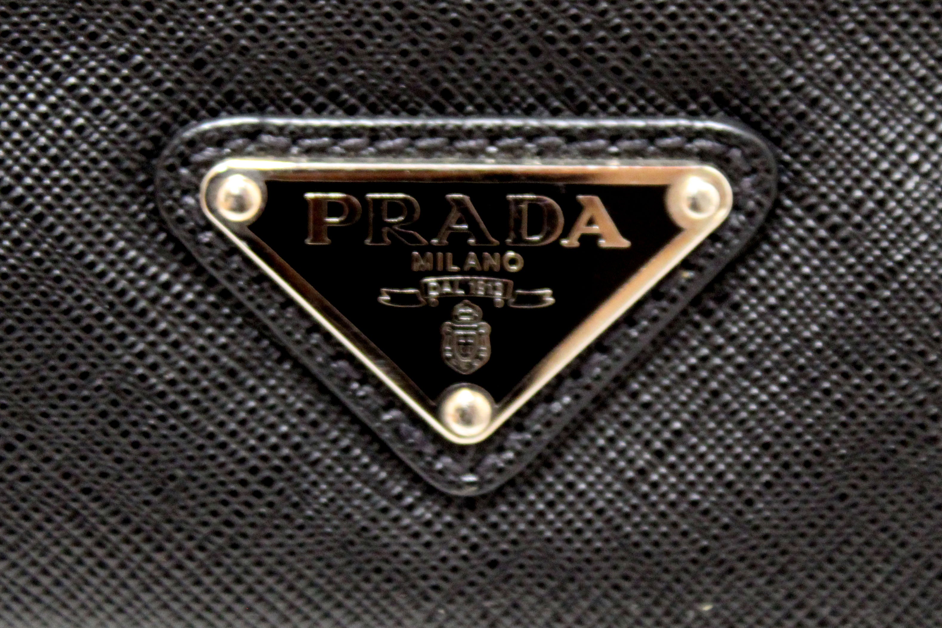 Authentic Prada Black Saffiano Leather Front Zip Pocket Briefcase Work Bag