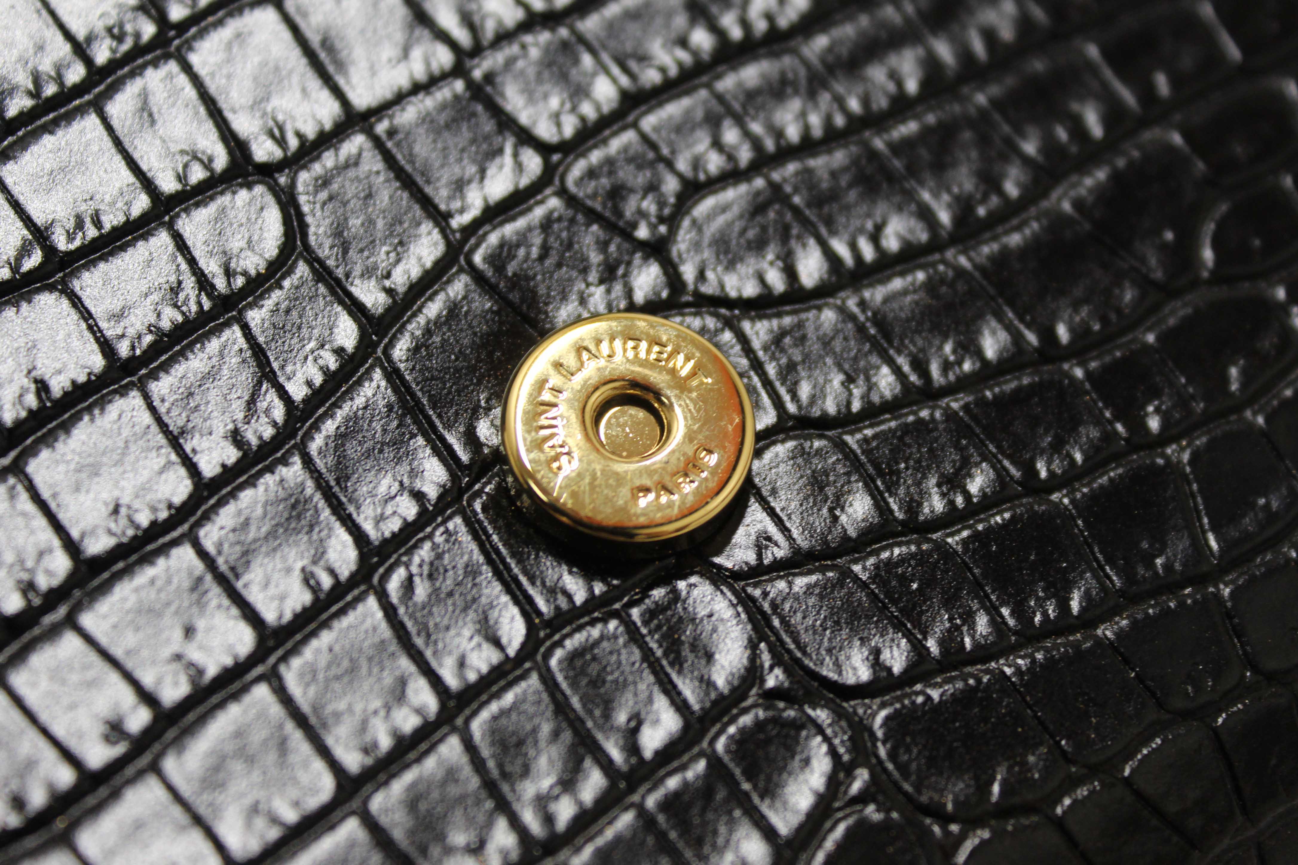 Authentic Saint Laurent Black Crocodile-Embossed Leather and Tassel Medium Kate Chain Bag