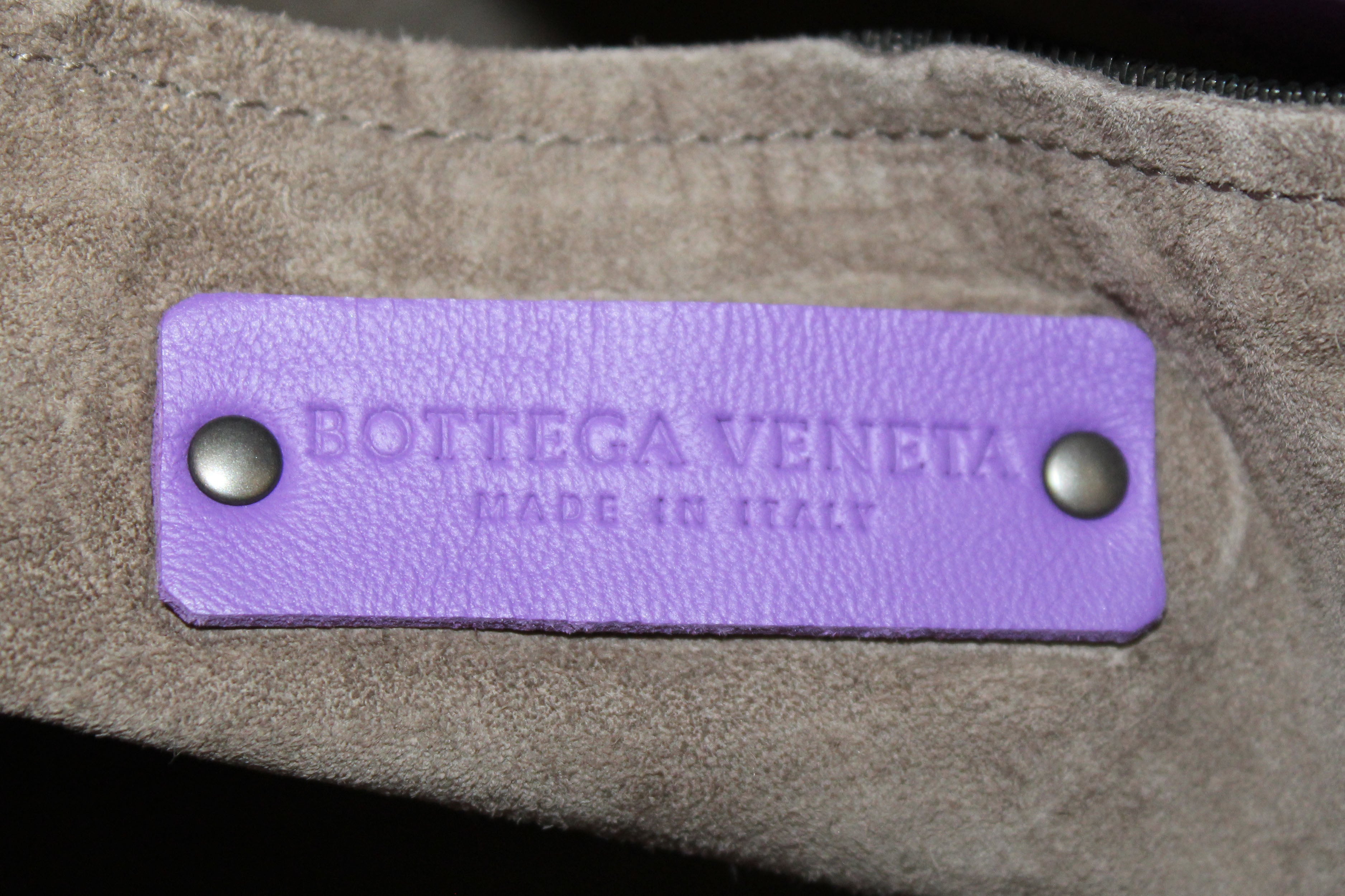 Authentic Bottega Veneta Purple Intrecciato Woven Nappa Leather Bella Tote Bag