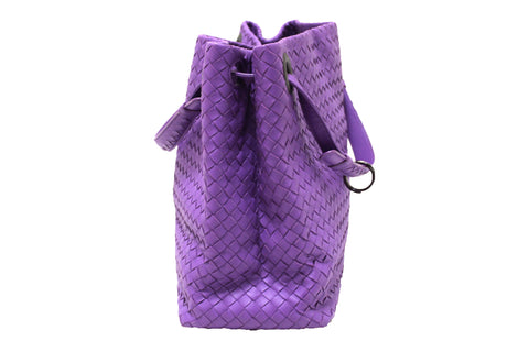 Authentic Bottega Veneta Purple Intrecciato Woven Nappa Leather Bella Tote Bag