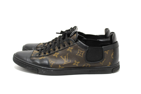 Authentic Louis Vuitton Men's Classic Monogram with Black Leather Slalom Low Top Sneaker Size 8.5