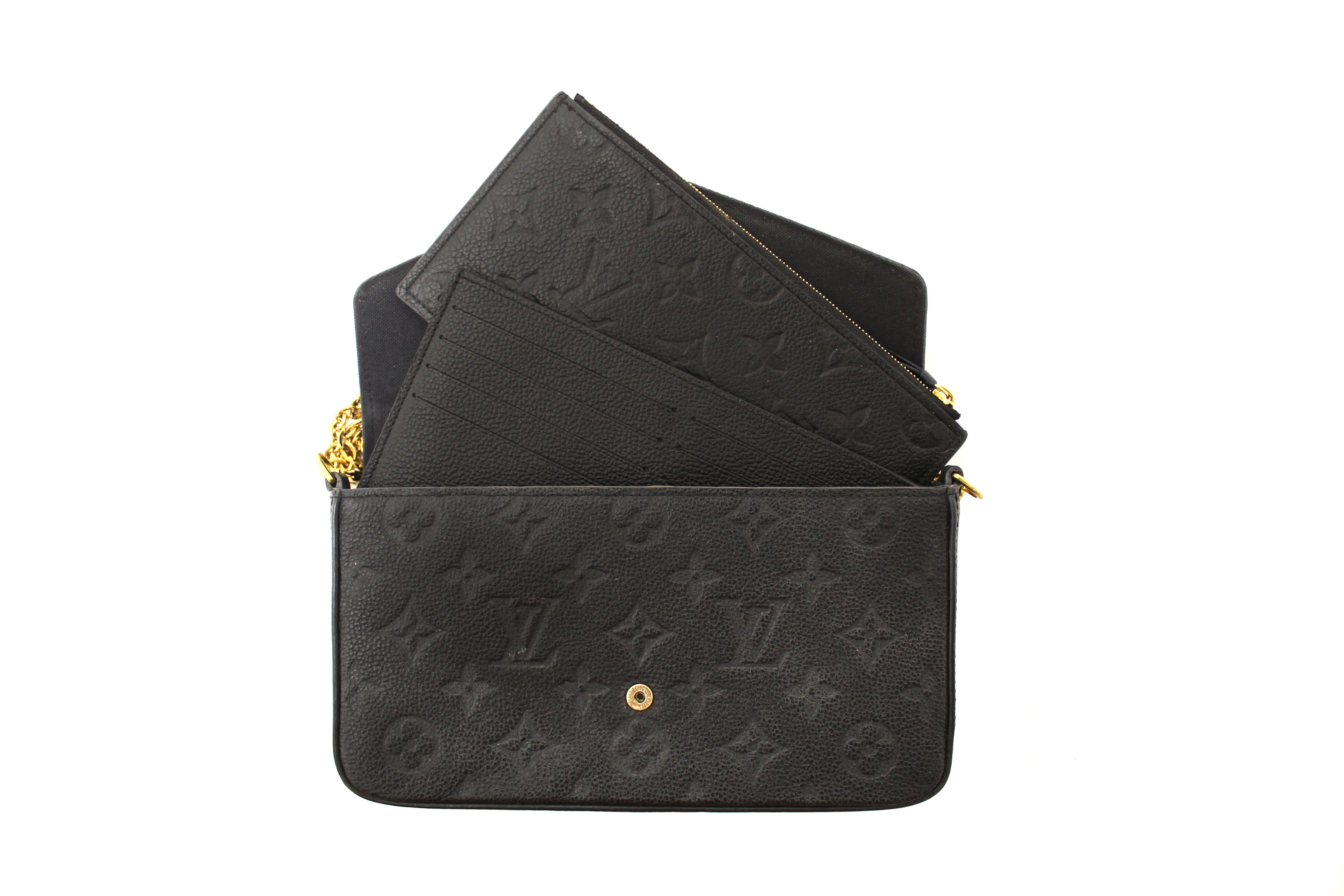 Authentic Louis Vuitton Black Monogram Empreinte Felicie Pochette Bag