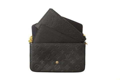 Authentic Louis Vuitton Black Monogram Empreinte Felicie Pochette Bag