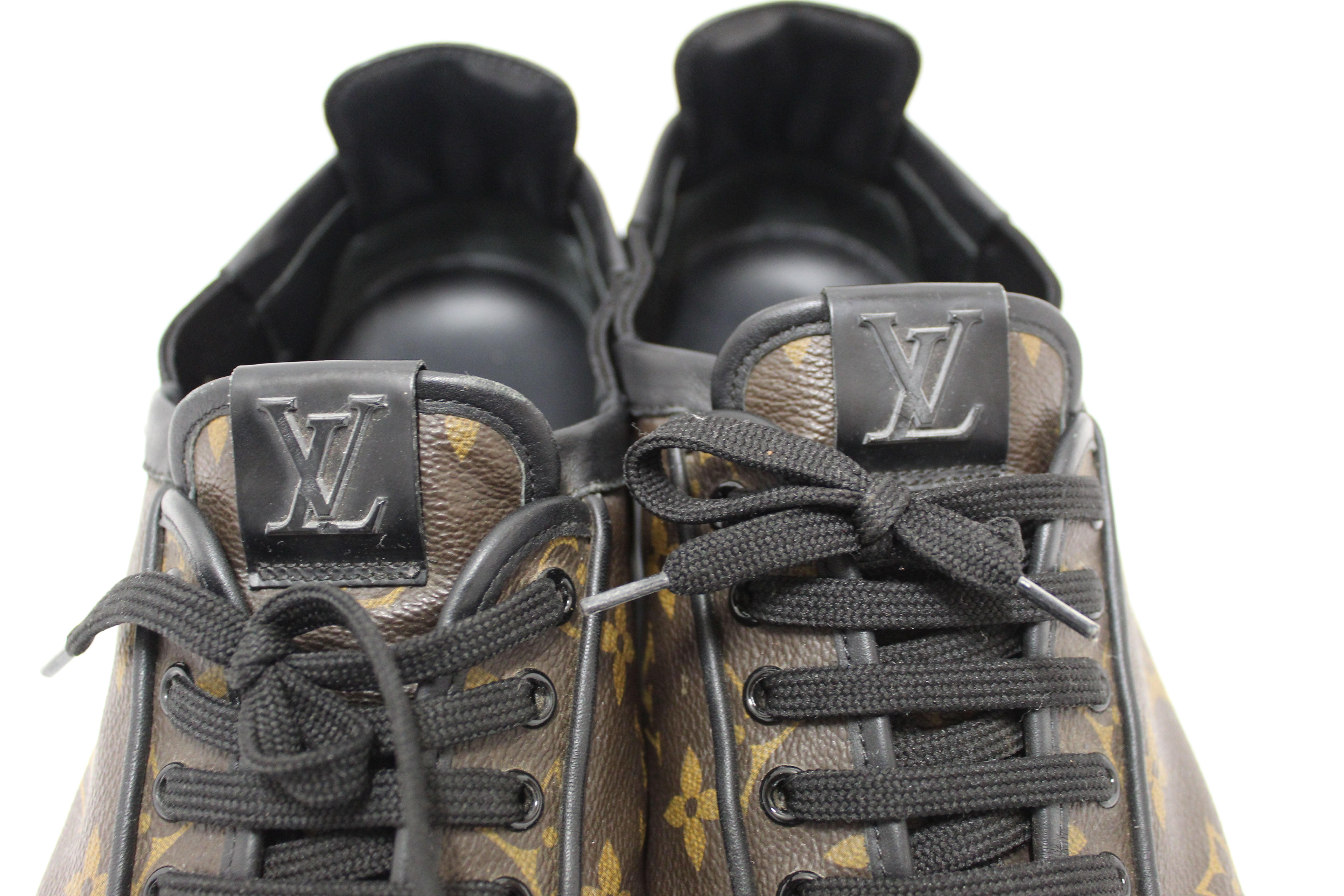 Authentic Louis Vuitton Men's Classic Monogram with Black Leather Slalom Low Top Sneaker Size 8.5