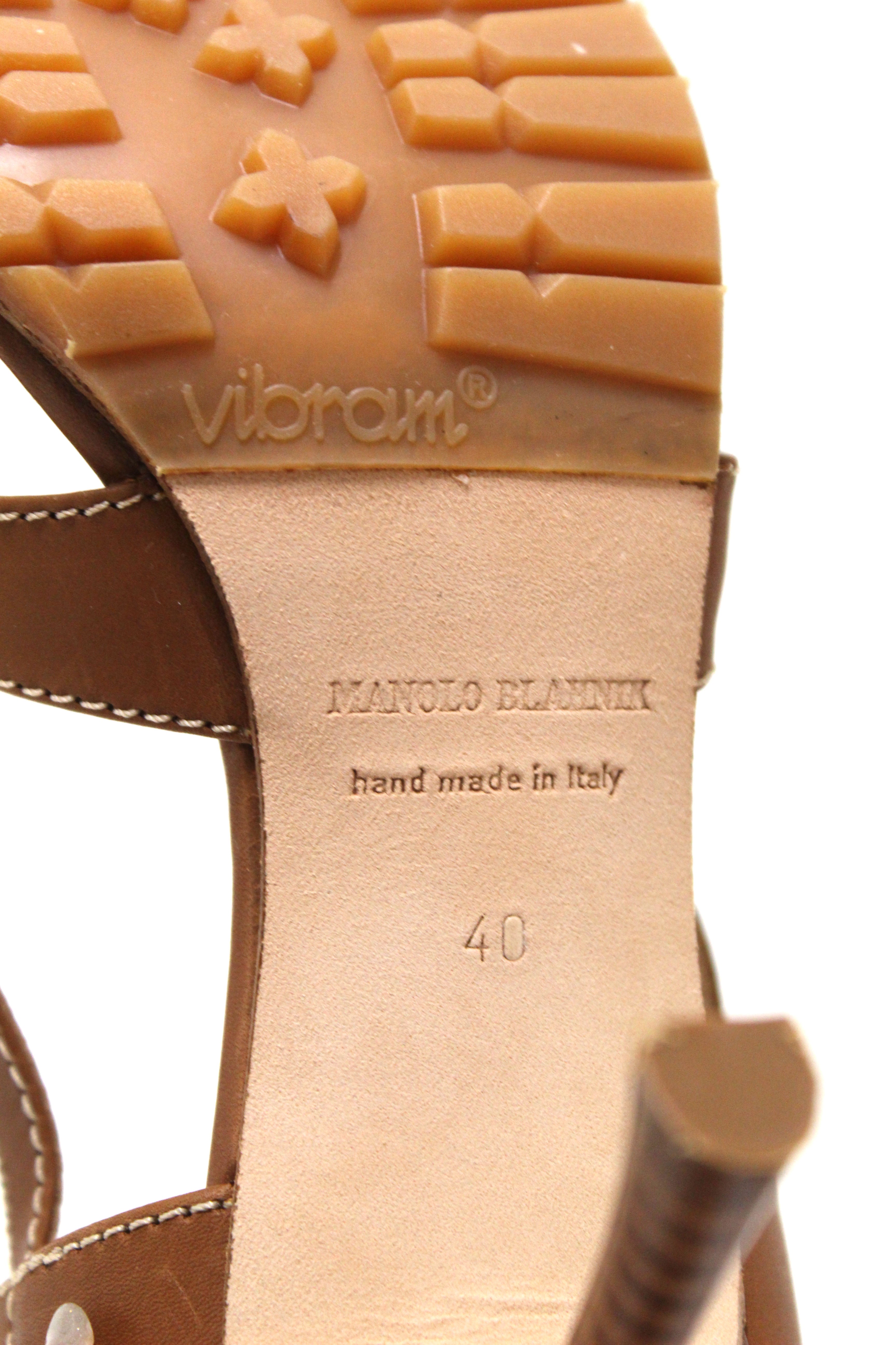 Authentic Manolo Blahnik Brown Leather Slingback Pumps Size 40