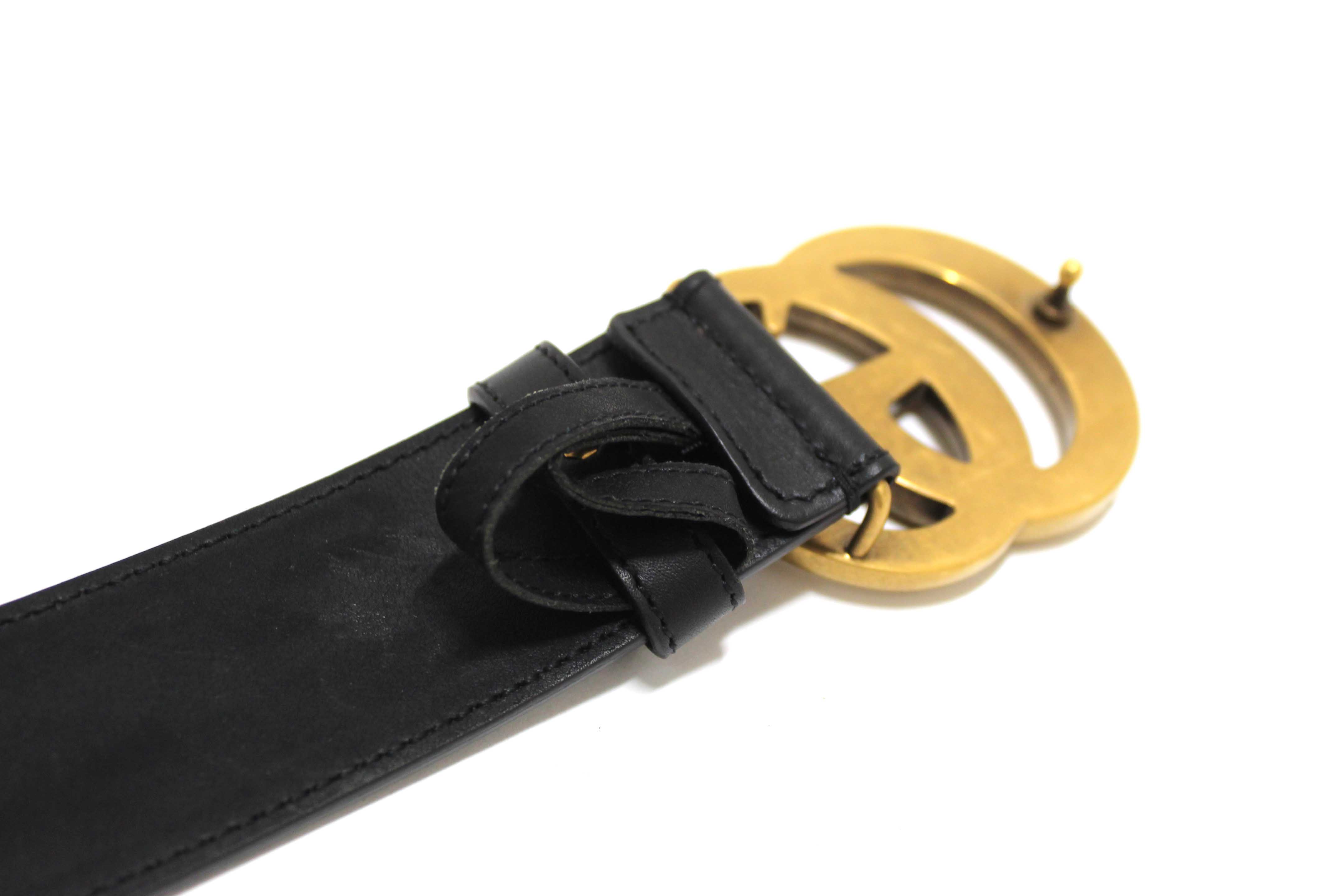 Authentic Gucci Black Leather GG Marmont with Maxi GG Belt Size 80