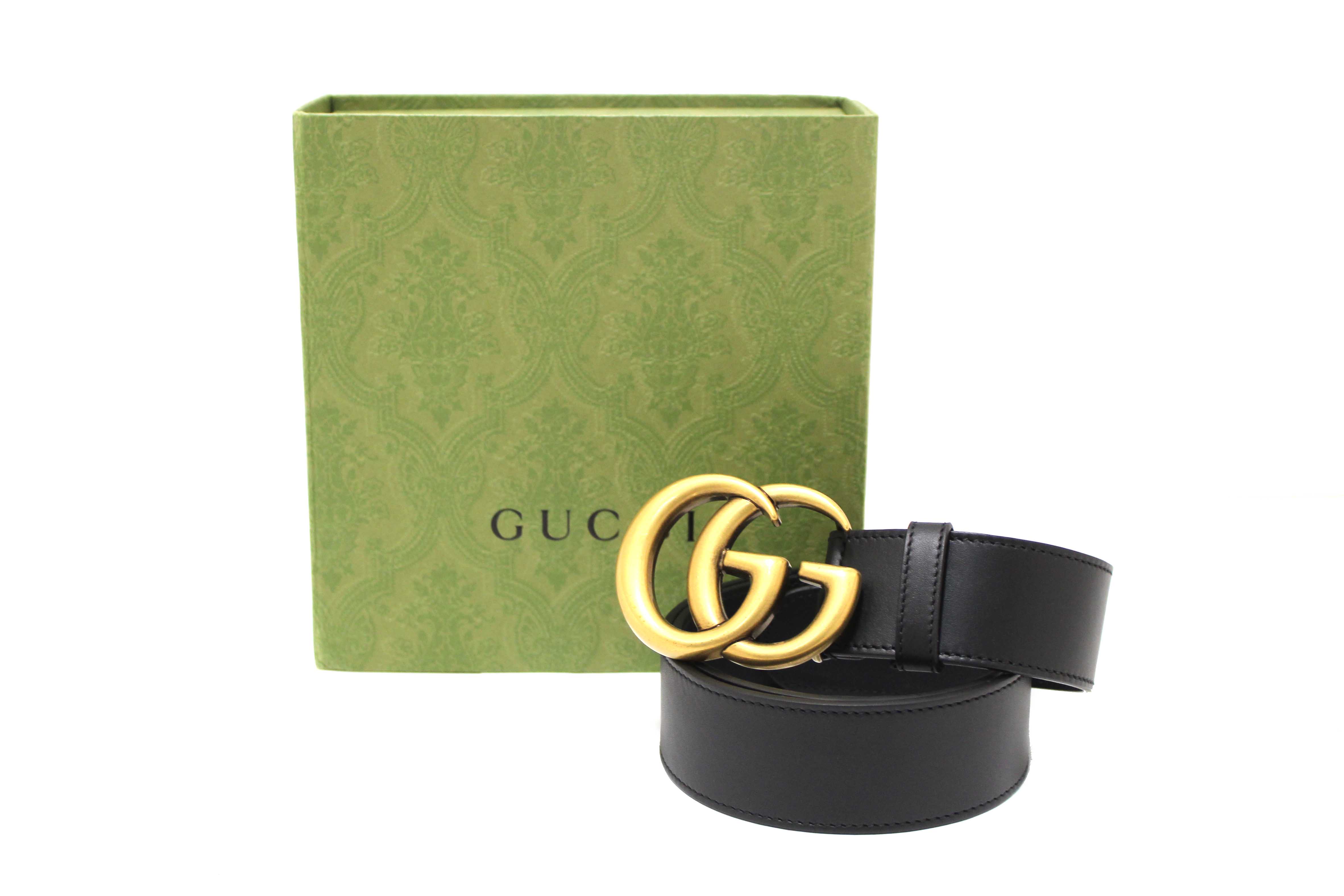 Authentic Gucci Black Leather GG Marmont with Maxi GG Belt Size 80