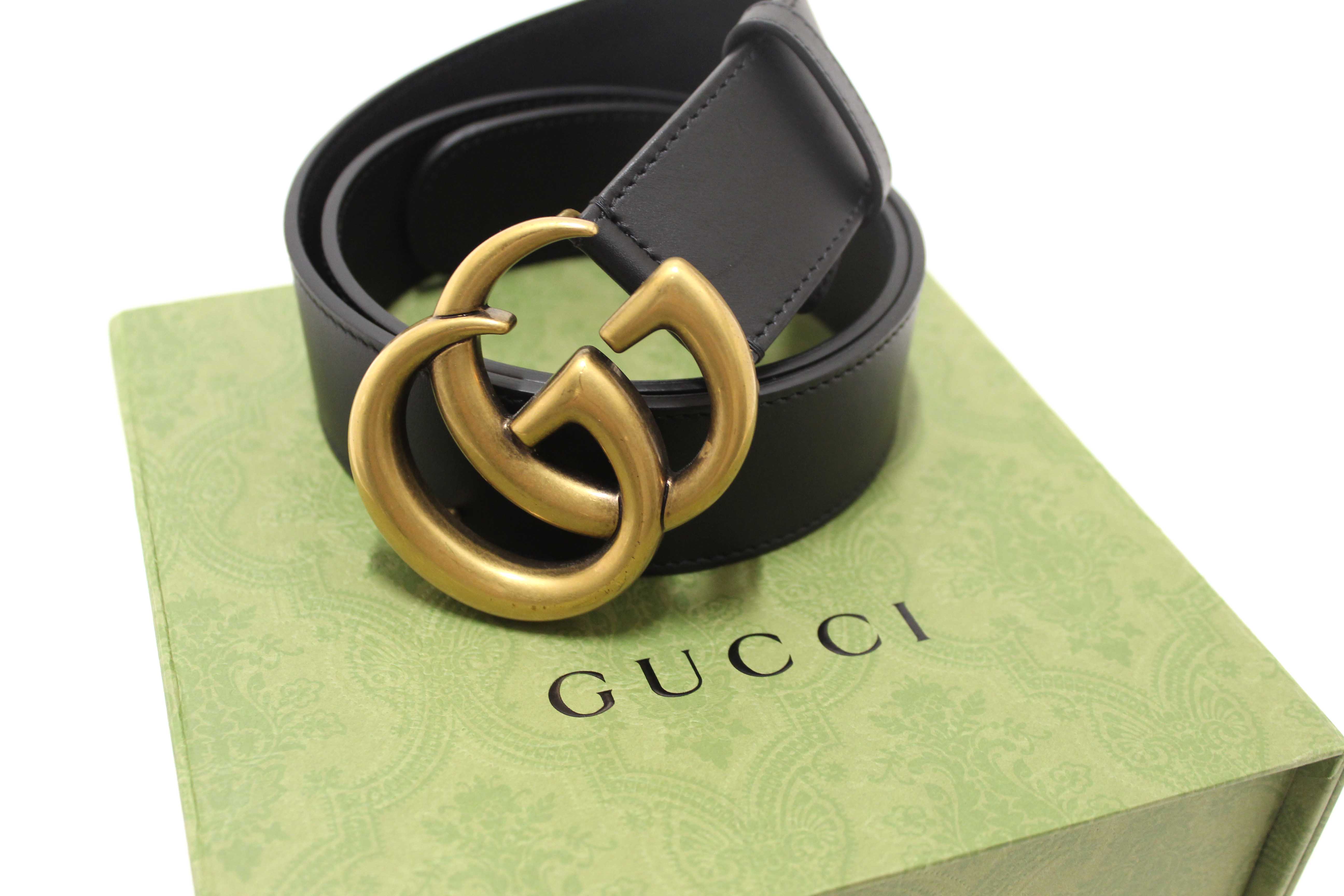 Authentic Gucci Black Leather GG Marmont with Maxi GG Belt Size 80