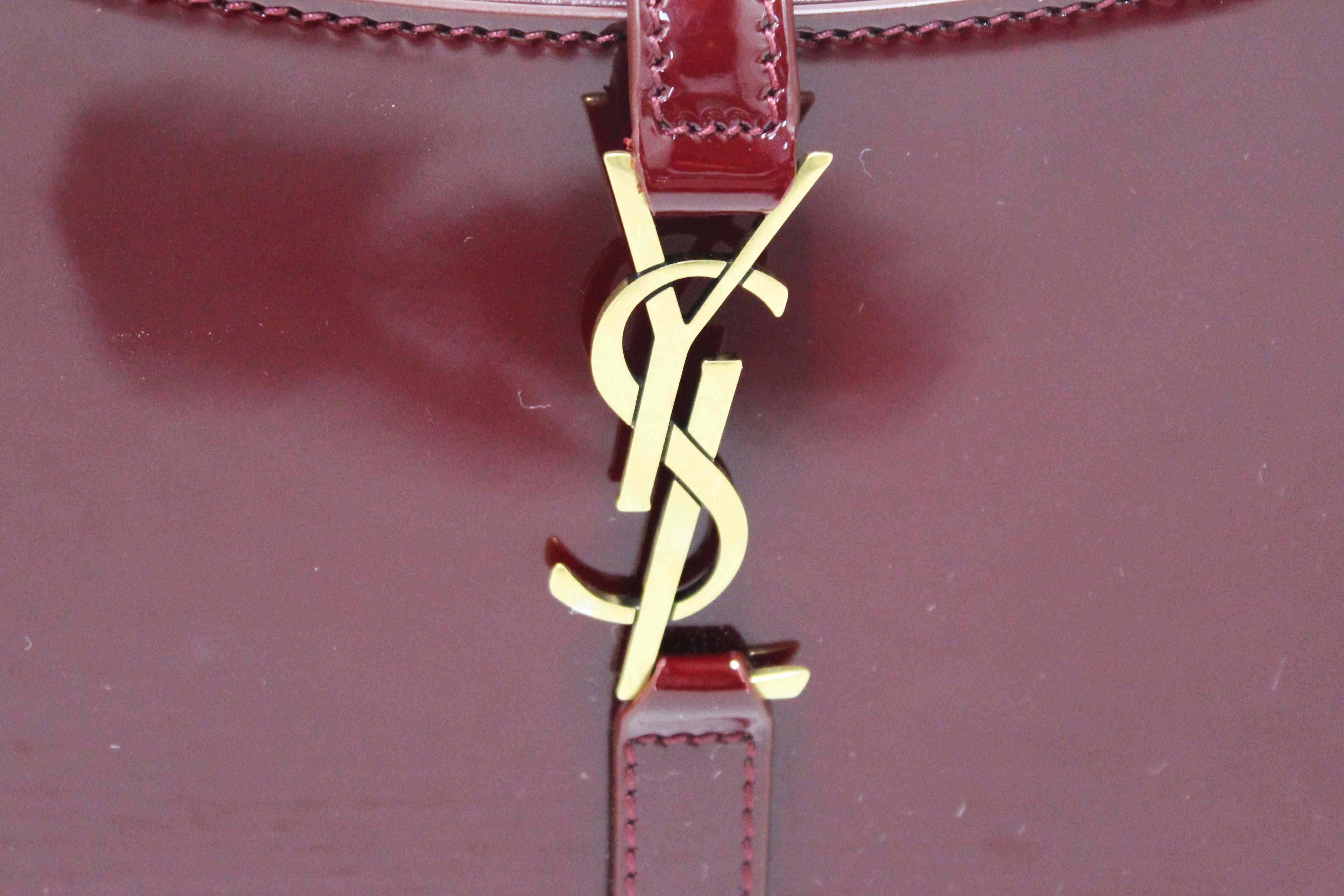 Authentic Yves Saint Laurent Mini LE 5 À 7 Grenade Patent Leather Bag