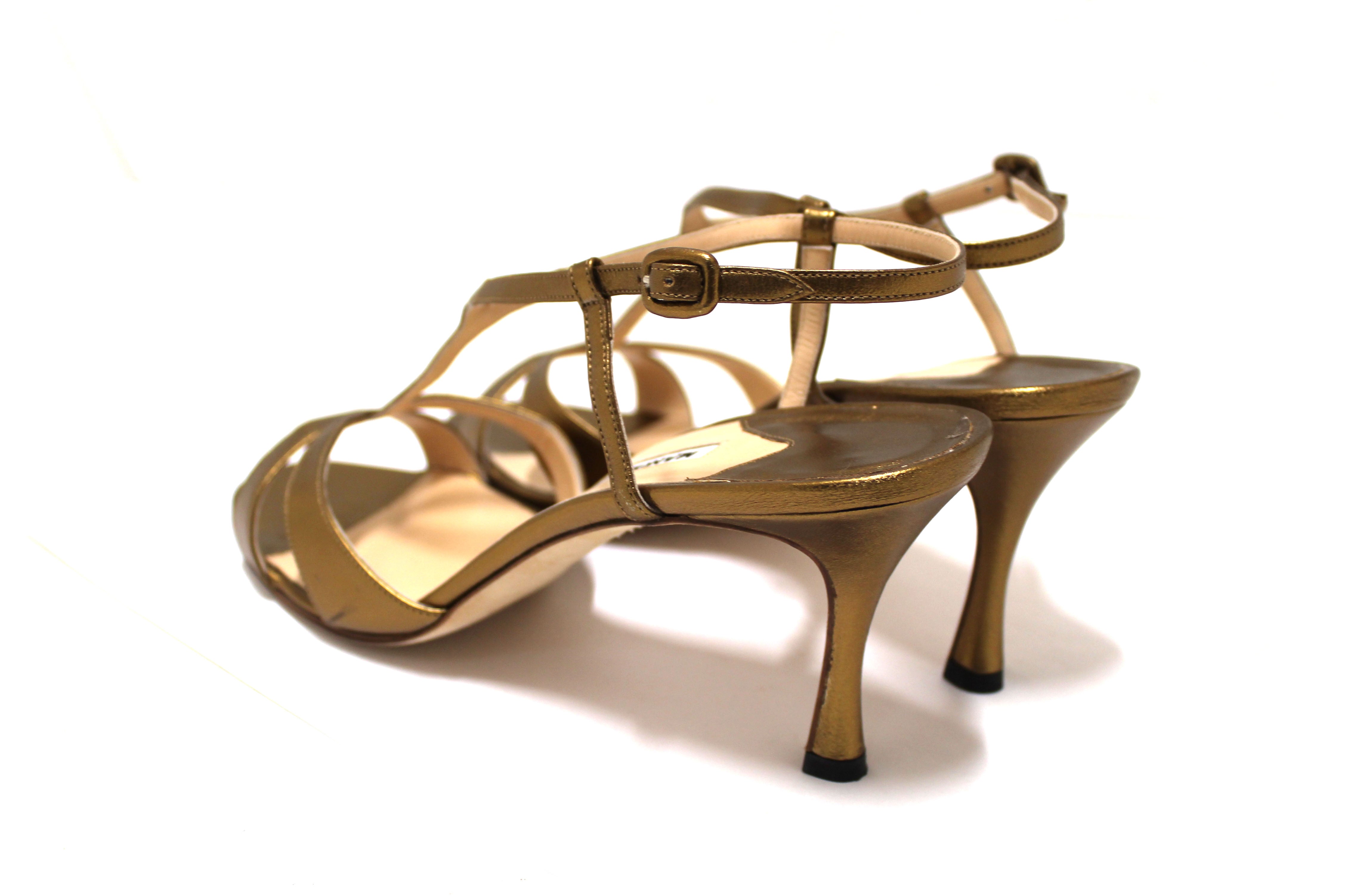Authentic Manolo Blahnik Bronze Leather Antonella Slingback Heels Size 40