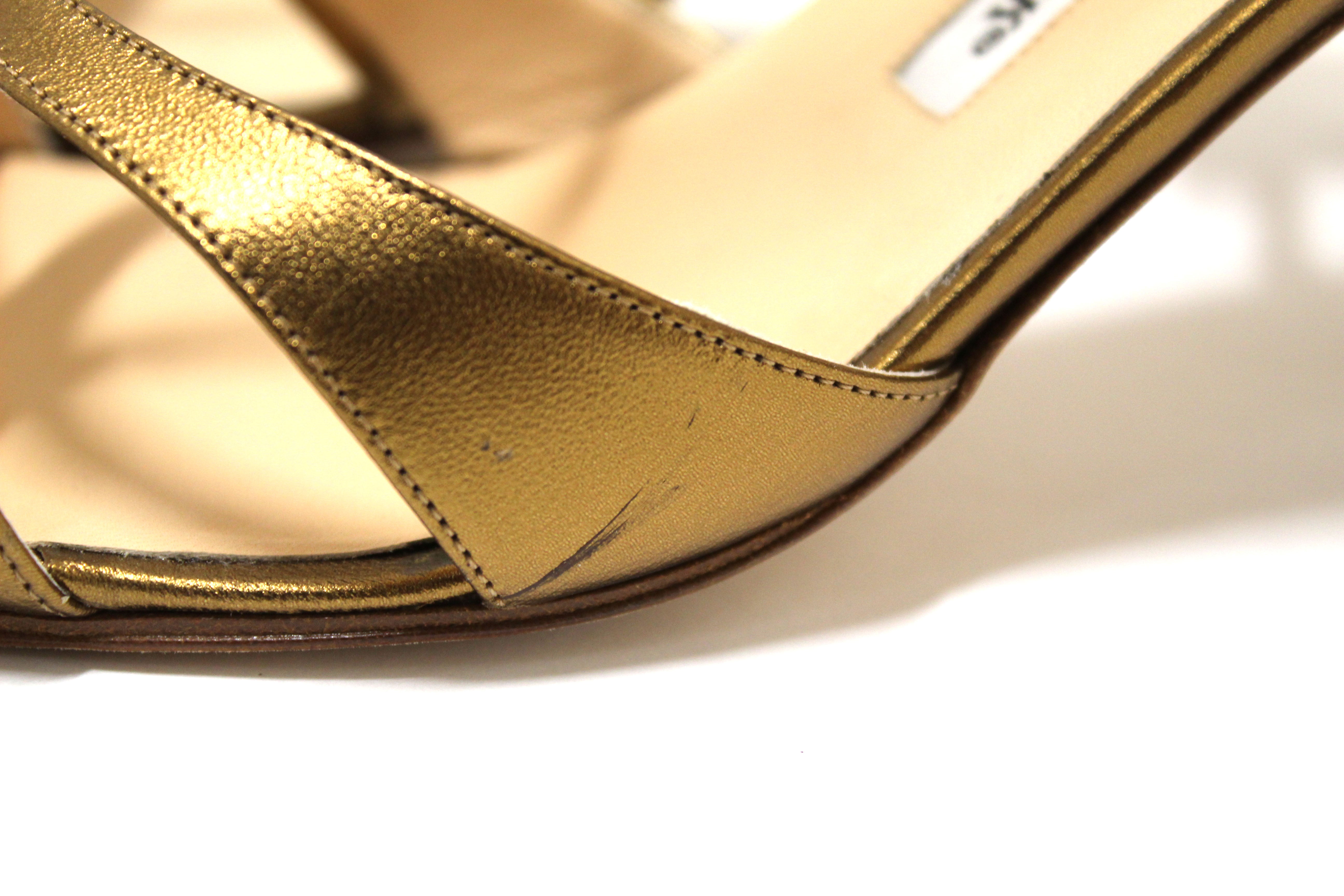 Authentic Manolo Blahnik Bronze Leather Antonella Slingback Heels Size 40