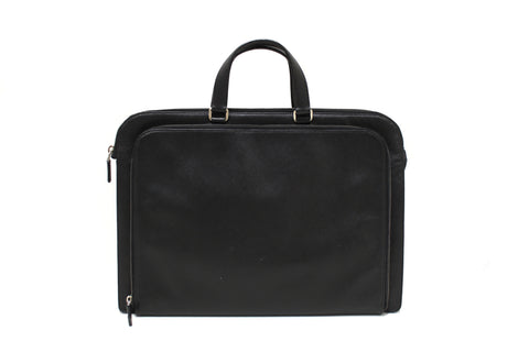 Authentic Prada Black Saffiano Leather Front Zip Pocket Briefcase Work Bag